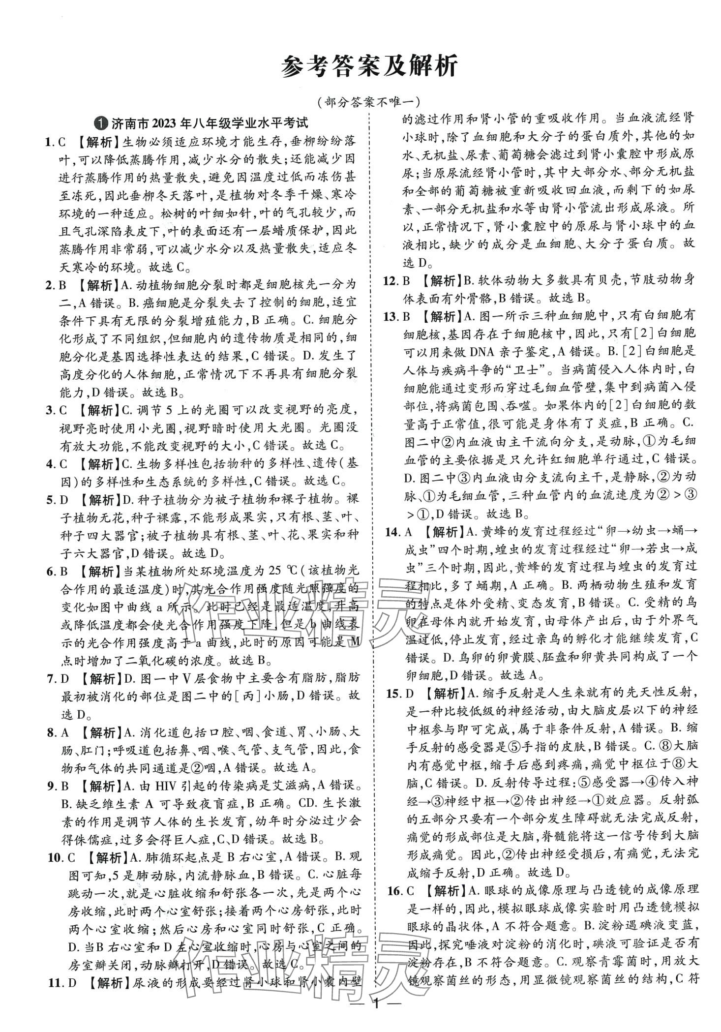 2024年魯人泰斗中考必備中考試題匯編生物中考山東專版 第1頁