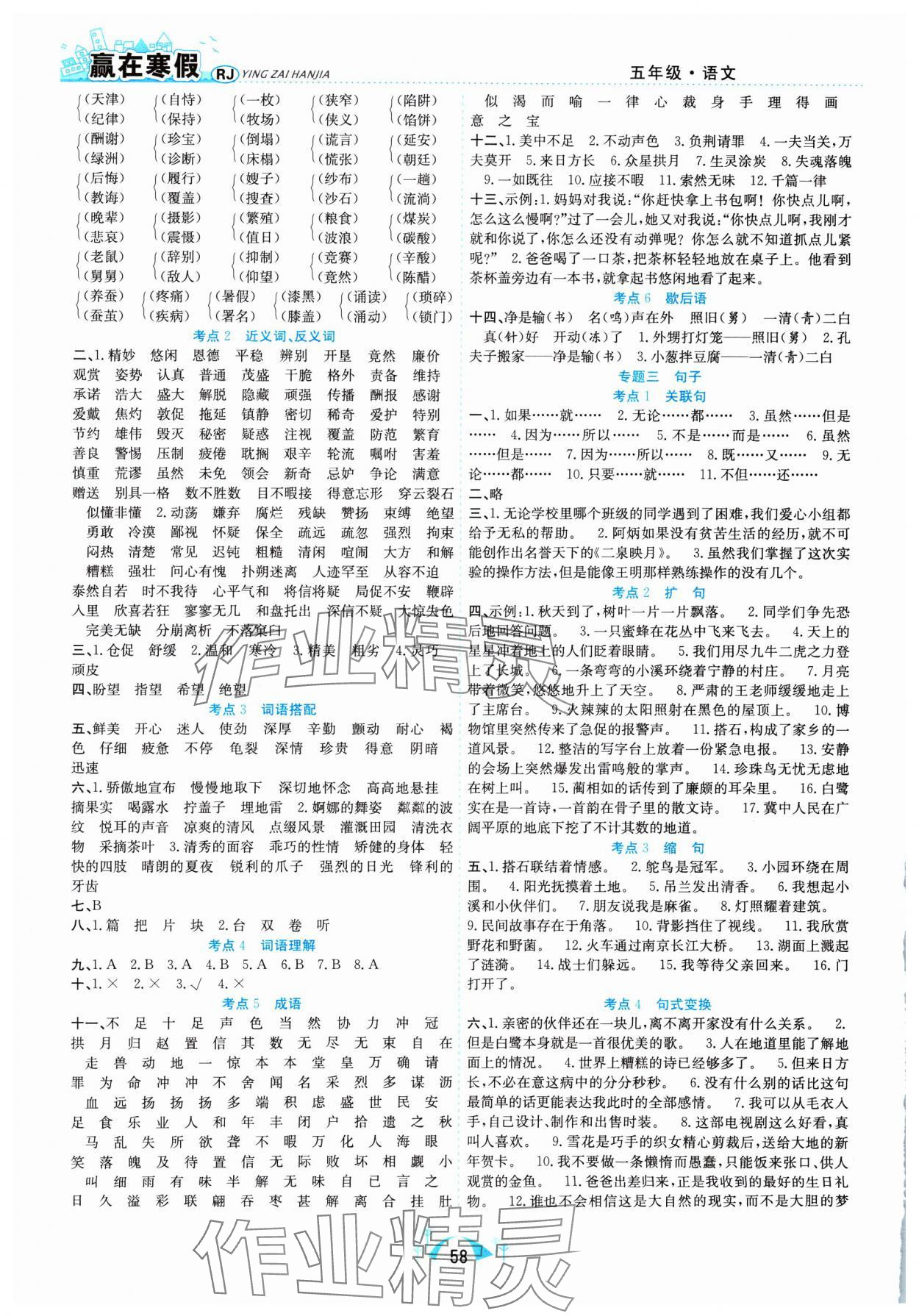 2025年赢在寒假期末闯关五年级语文人教版合肥工业大学出版社 第2页