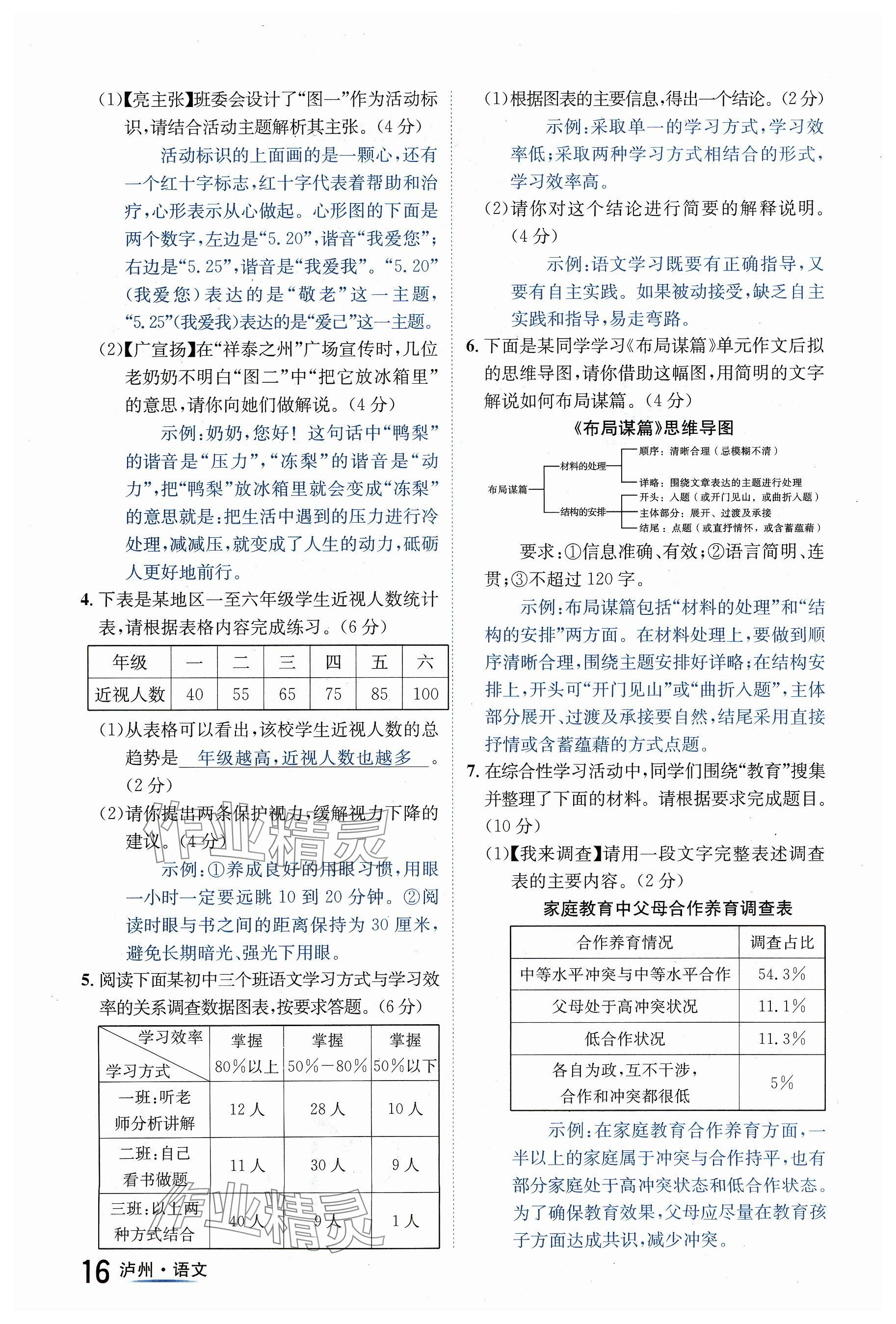 2024年国华考试中考总动员语文泸州专版 参考答案第16页