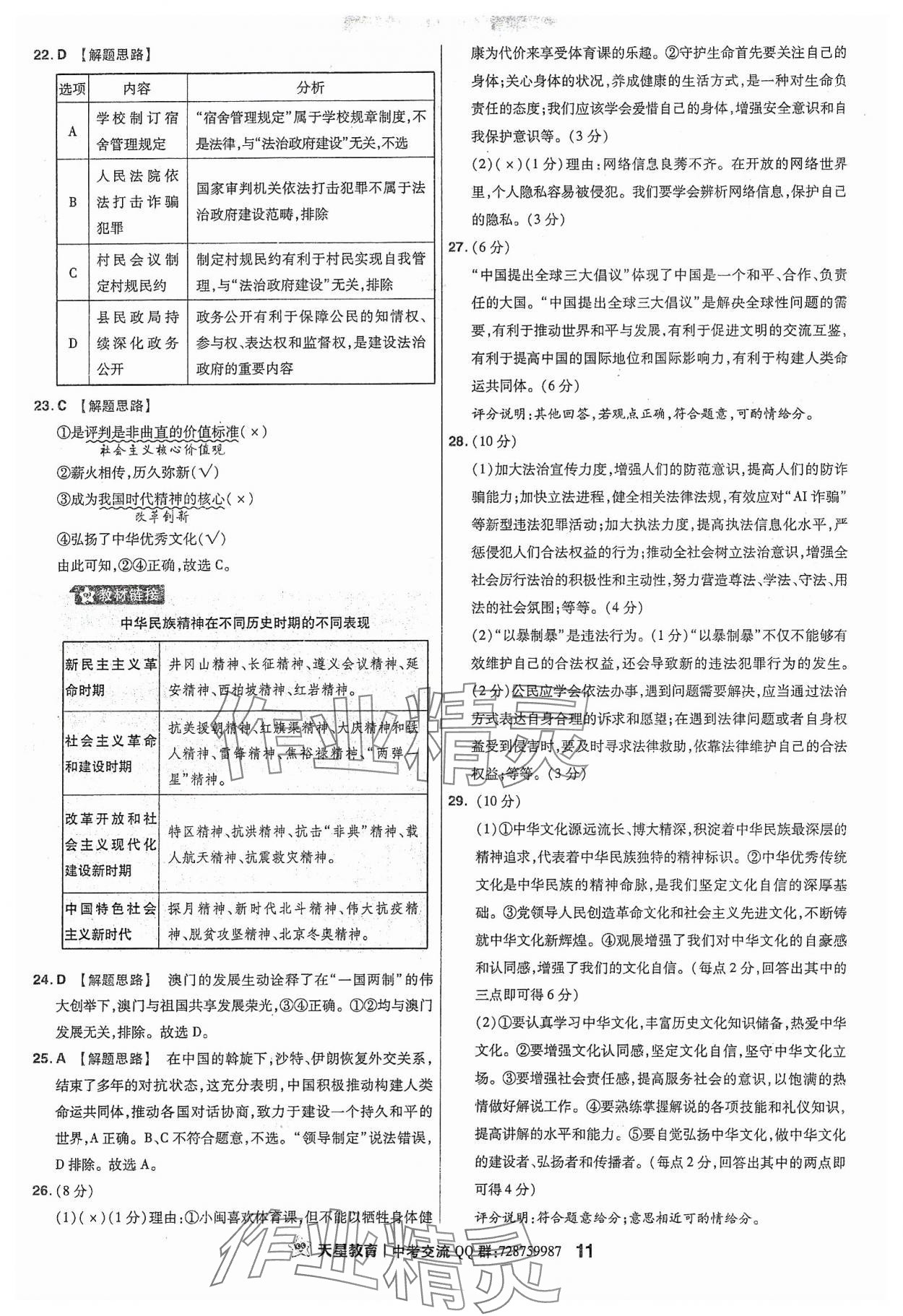 2024年金考卷福建中考45套匯編道德與法治 參考答案第11頁