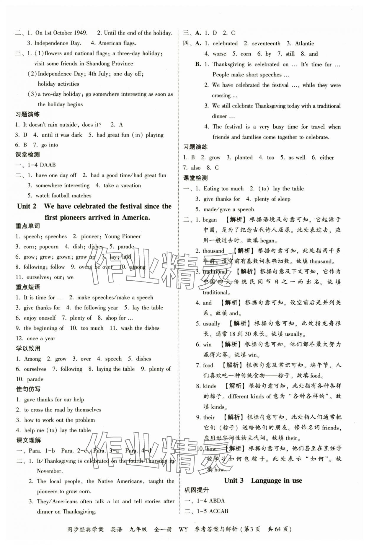 2024年同步經(jīng)典學(xué)案九年級英語全一冊外研版 參考答案第3頁