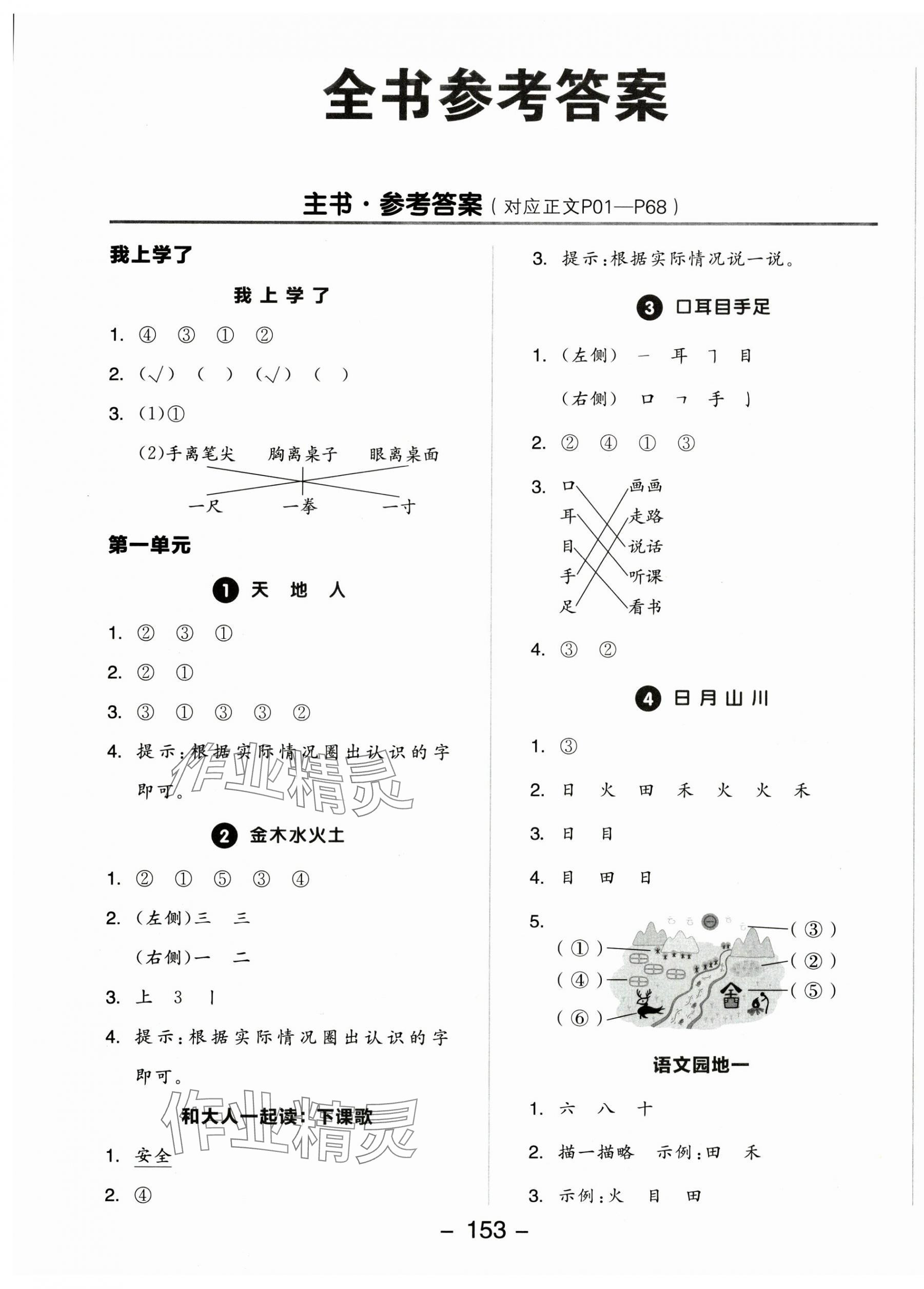 2025年全品學(xué)練考一年級(jí)語(yǔ)文上冊(cè)人教版 參考答案第1頁(yè)