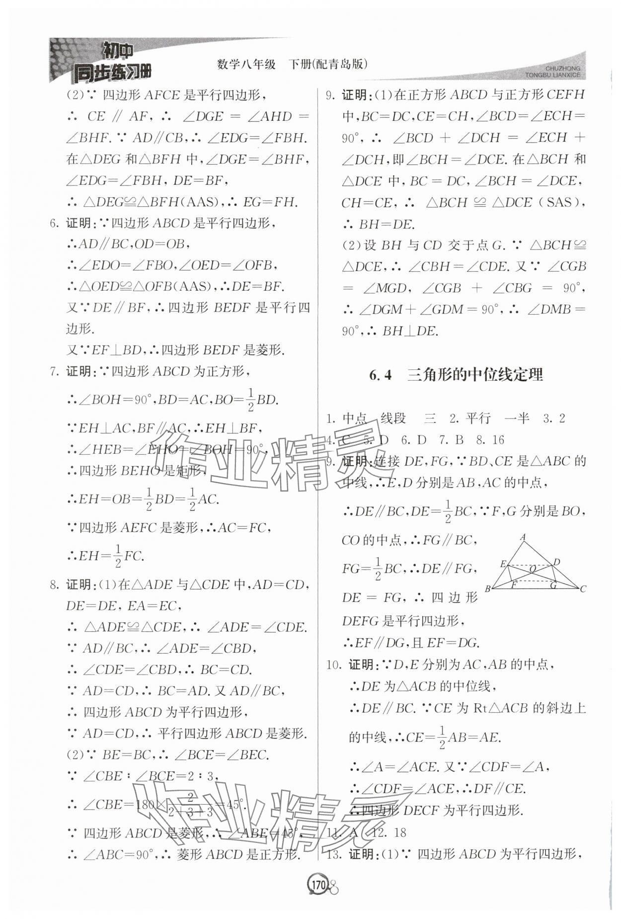 2025年同步練習冊八年級數學下冊青島版北京教育出版社 參考答案第7頁