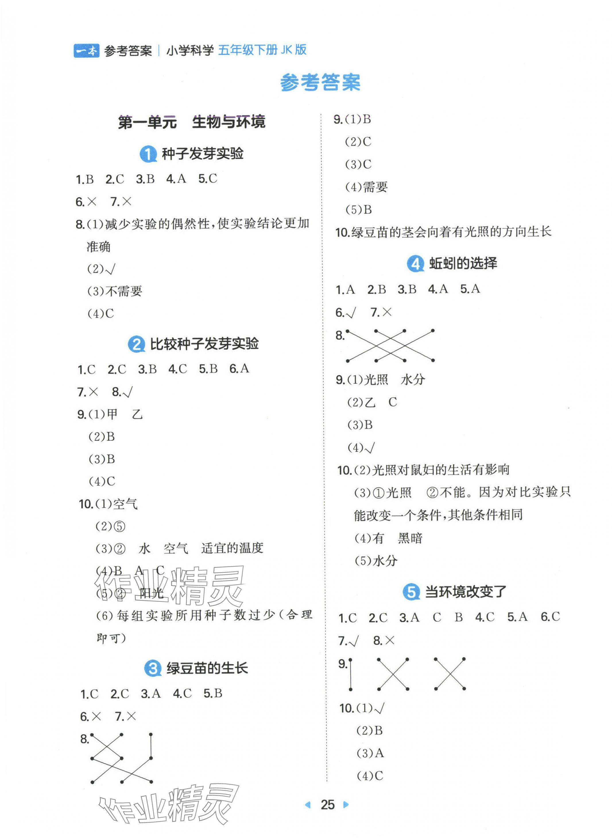 2025年一本同步訓練五年級科學下冊教科版 第1頁