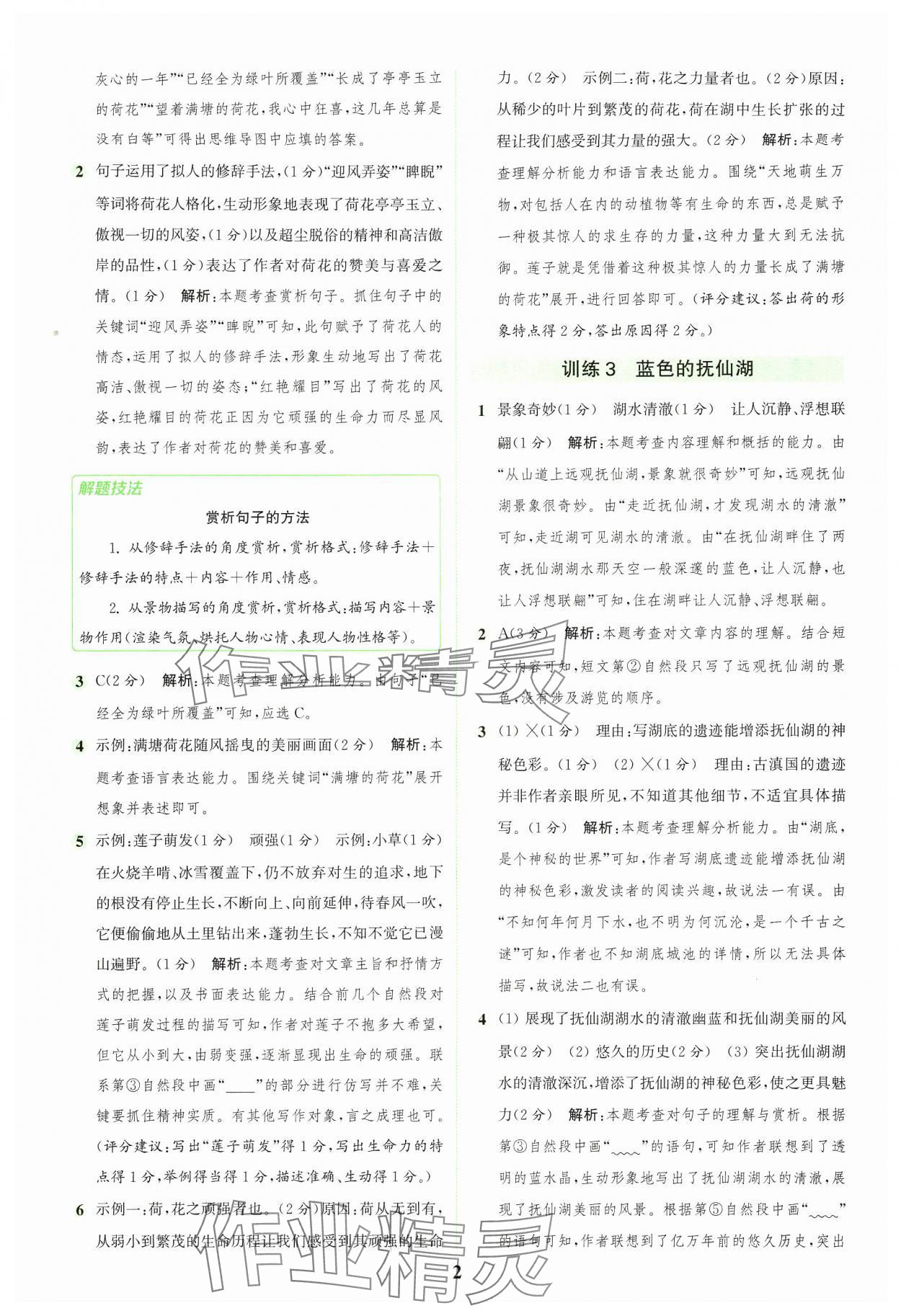 2024年通城学典组合训练六年级语文上册人教版浙江专版 参考答案第2页