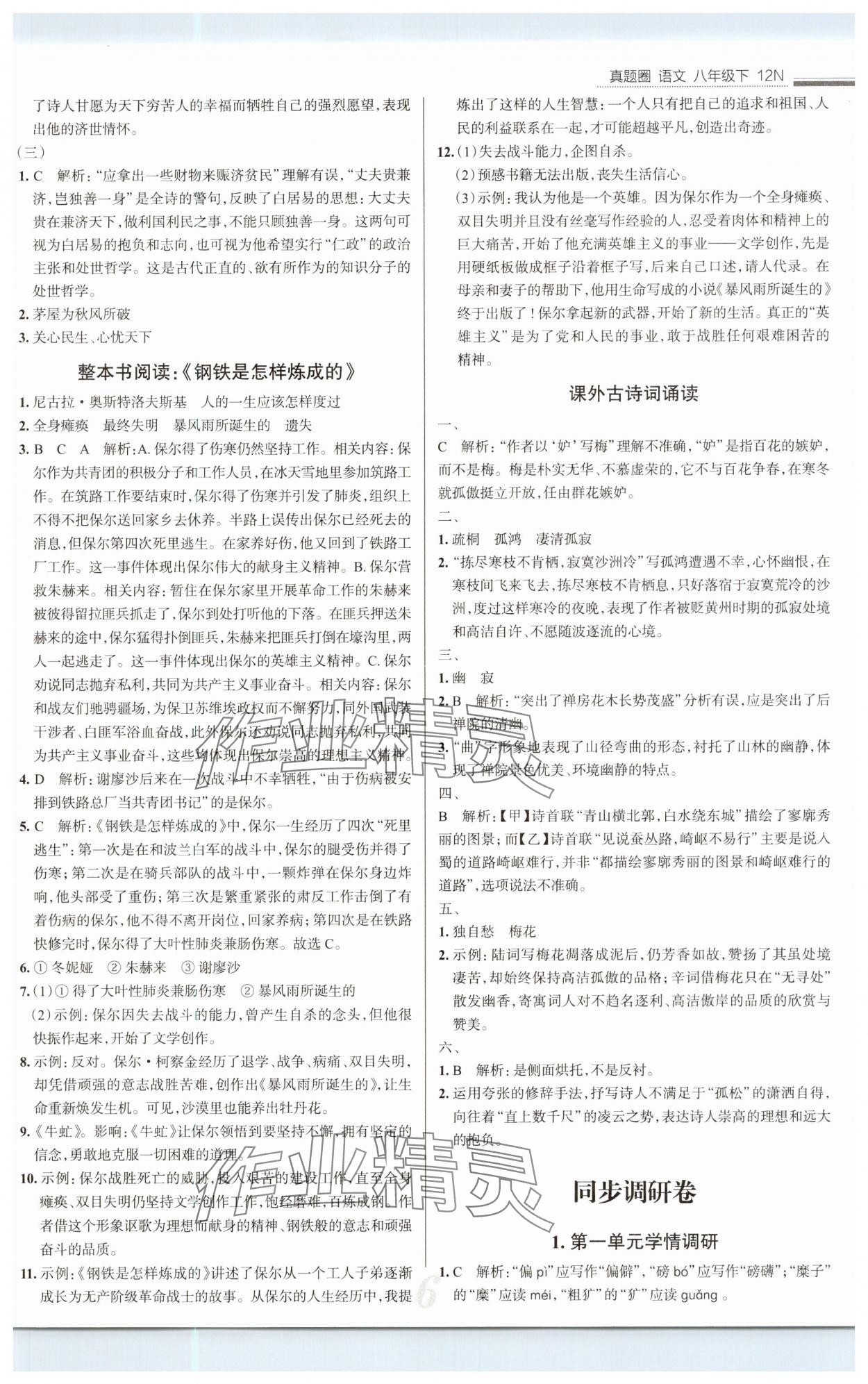 2025年真題圈八年級語文下冊人教版 參考答案第6頁
