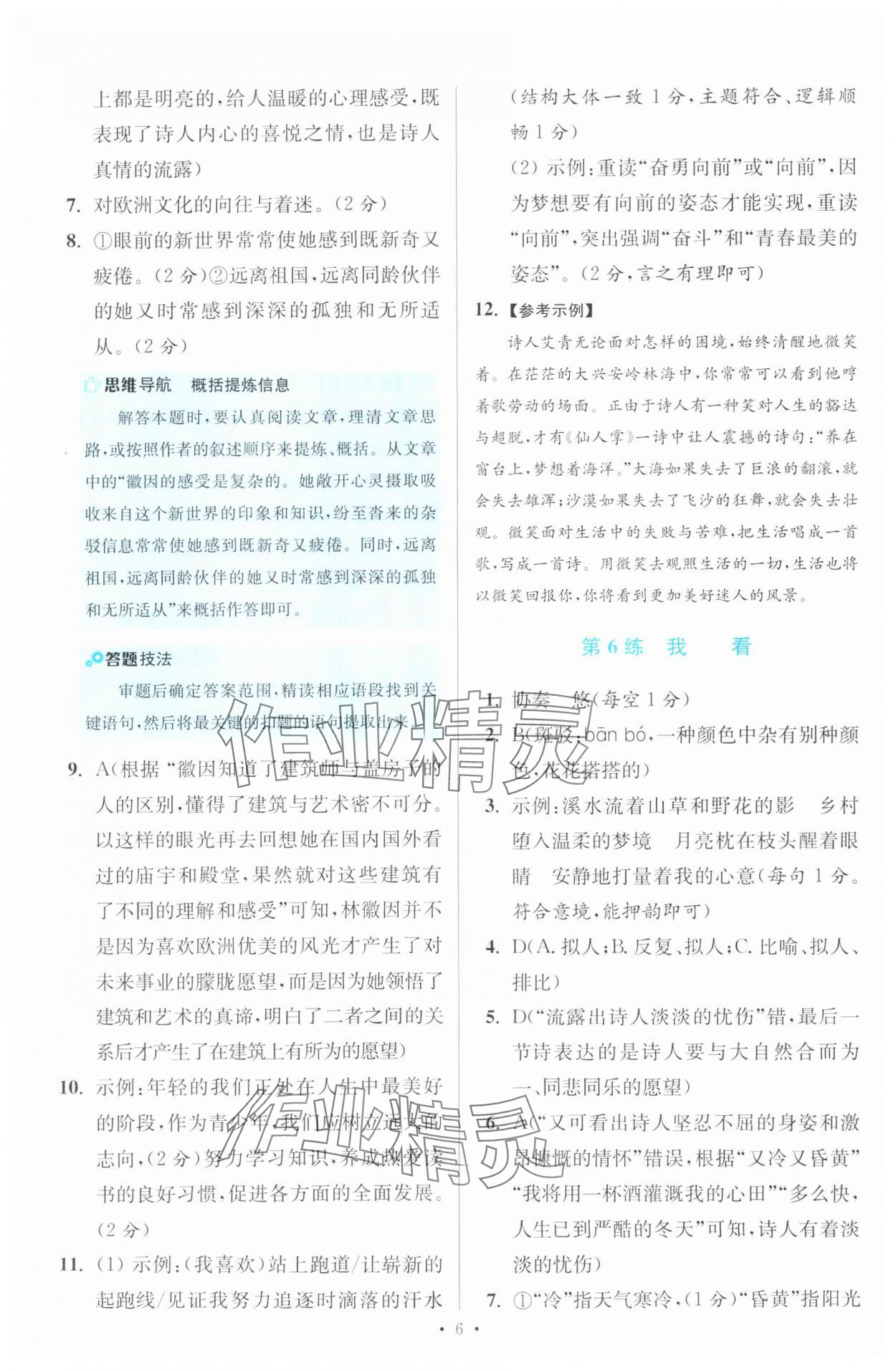 2024年初中小题狂做九年级全一册语文人教版提优版 参考答案第6页