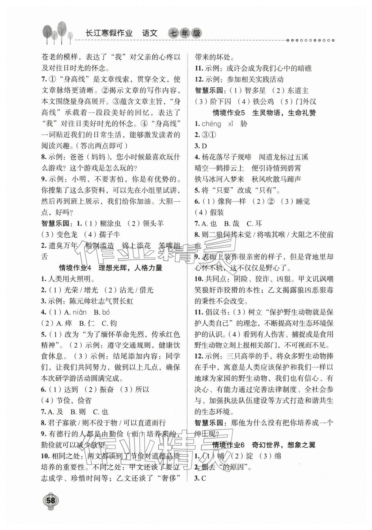 2026年长江寒假作业七年级语文&nbsp;第2页
