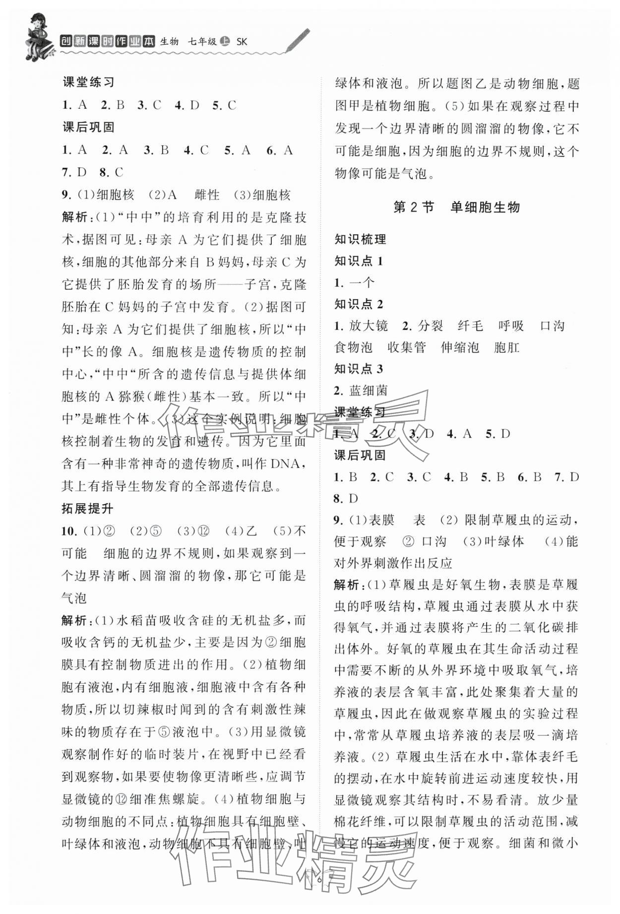 2024年創(chuàng)新課時作業(yè)本江蘇人民出版社七年級生物上冊蘇科版 第6頁