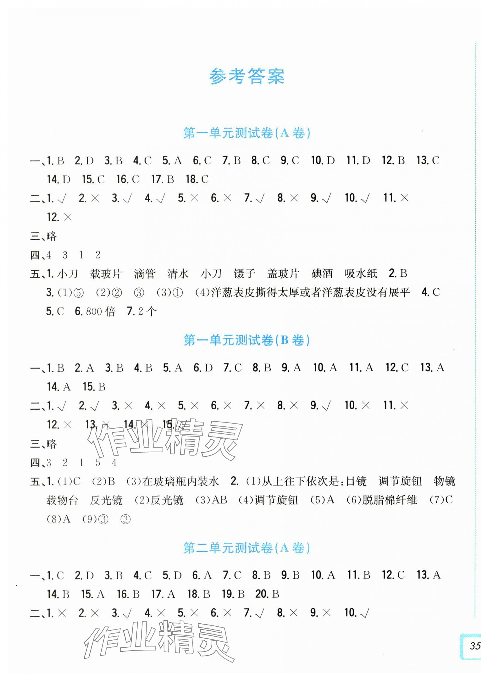 2024年學(xué)力測(cè)評(píng)小學(xué)生單元測(cè)試卷六年級(jí)科學(xué)上冊(cè)教科版 參考答案第1頁(yè)