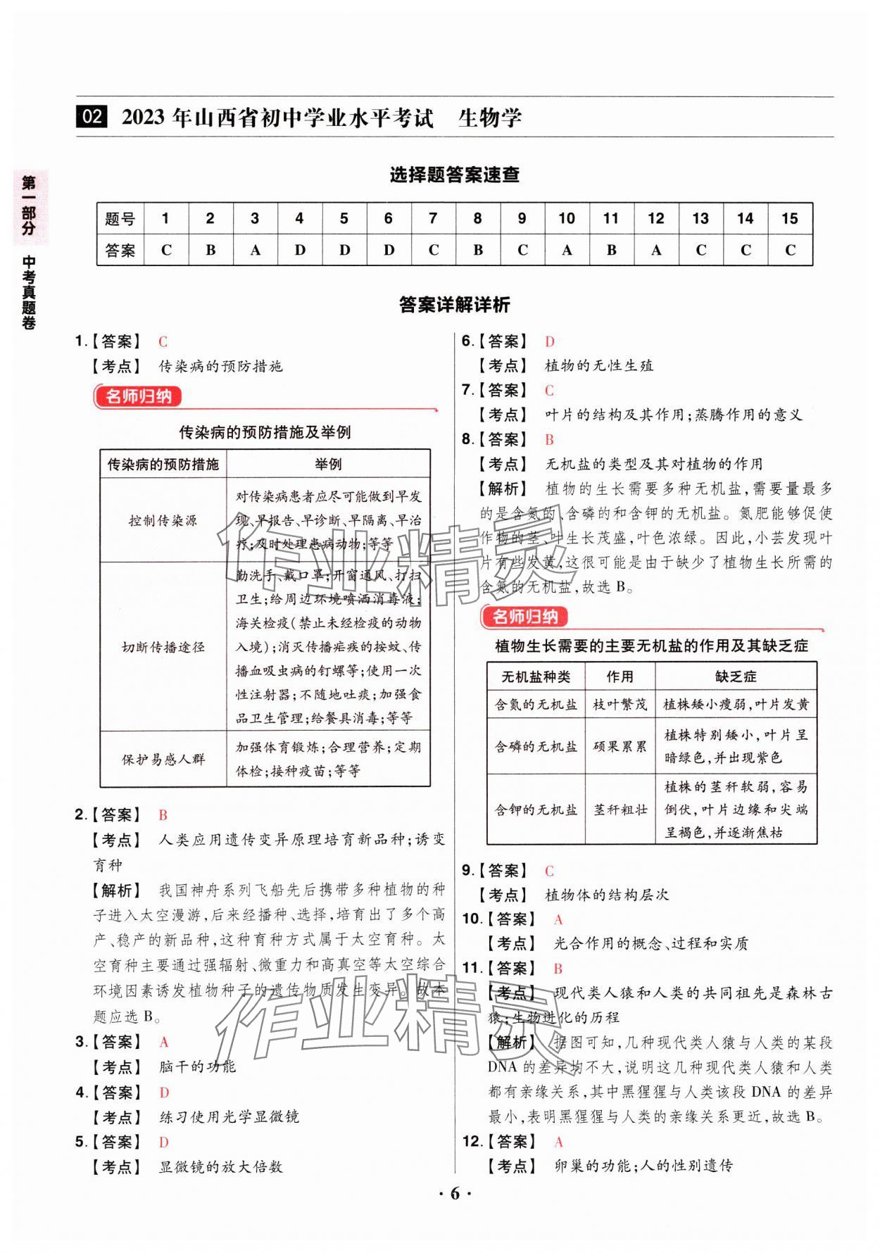 2025年晉一中考山西真題生物 參考答案第6頁