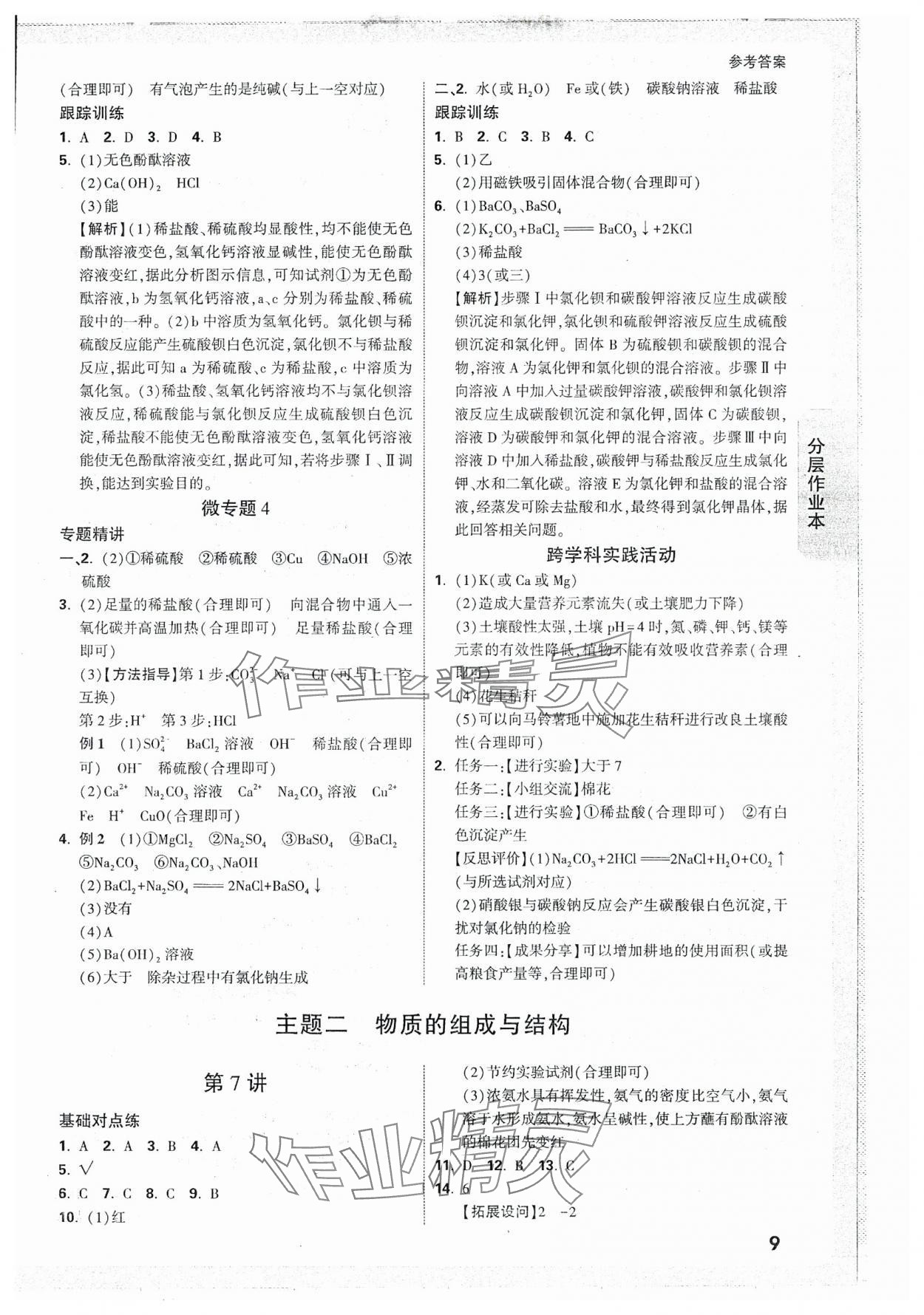 2025年万唯中考试题研究化学贵州专版 参考答案第9页