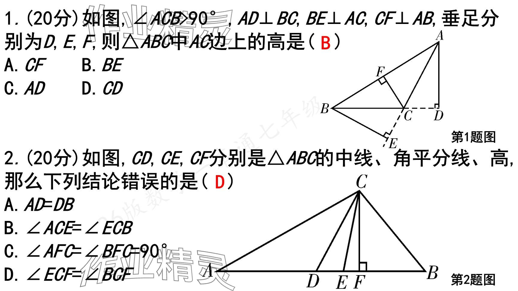 2025年一本通武漢出版社七年級數(shù)學(xué)下冊北師大版核心版 參考答案第120頁