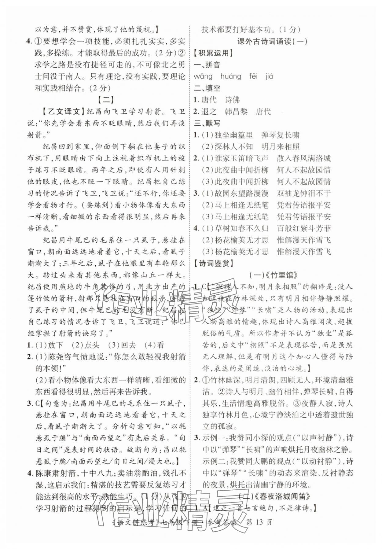 2025年語文講練考七年級語文下冊人教版 第13頁