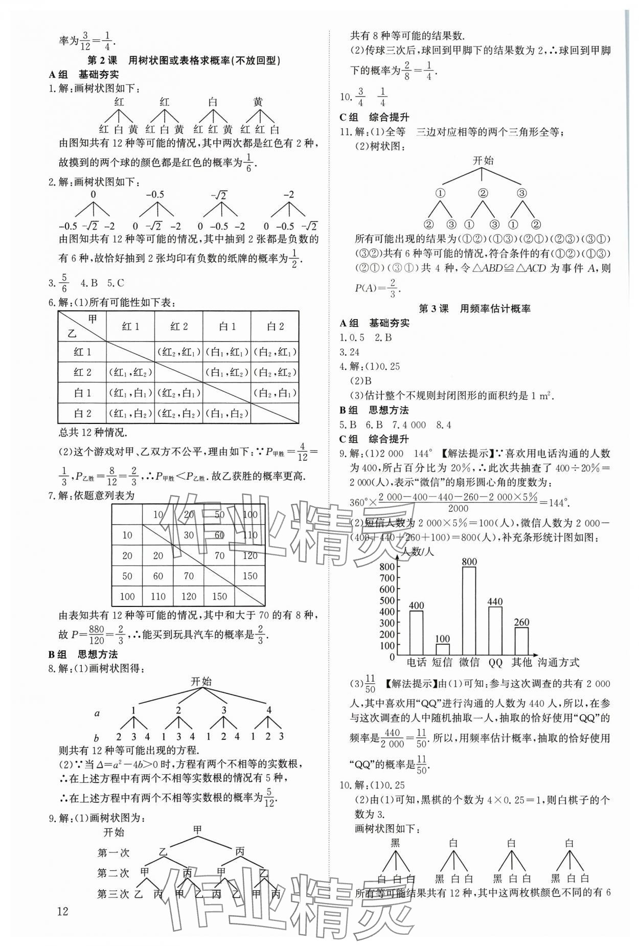 2023年多维导学案九年级数学全一册北师大版 参考答案第12页