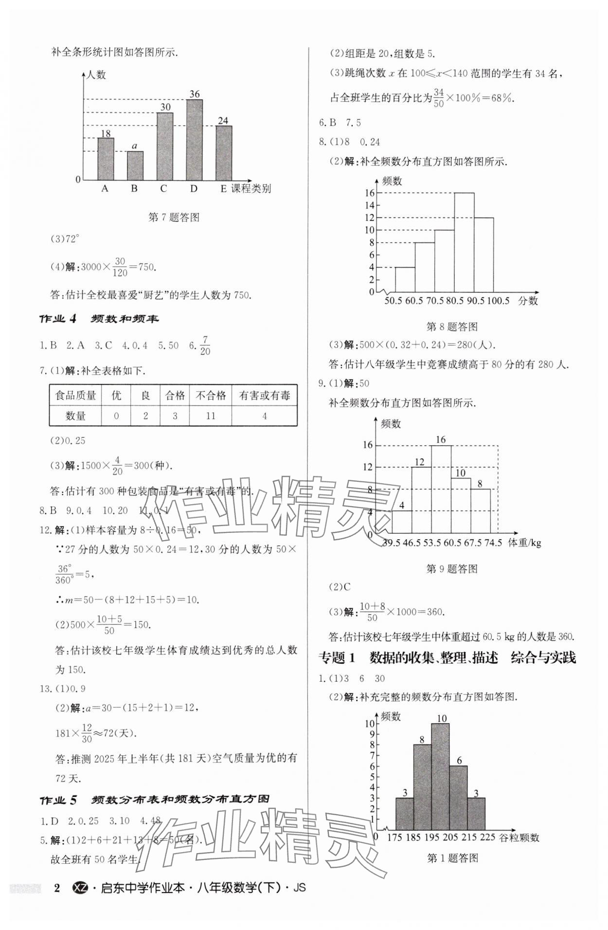 2025年啟東中學(xué)作業(yè)本八年級數(shù)學(xué)下冊江蘇版徐州專版 參考答案第2頁