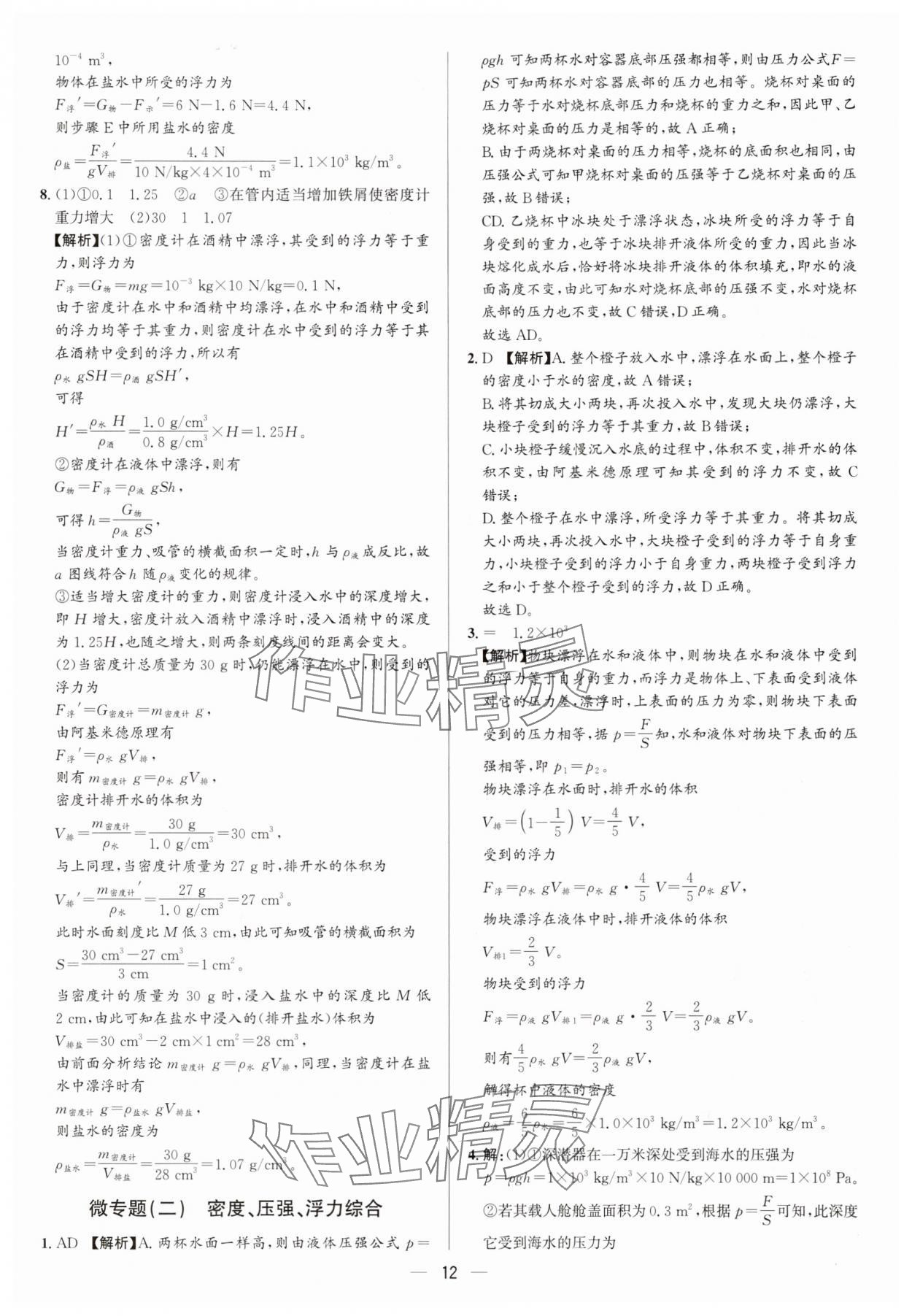 2025年中考对策物理沪科版&nbsp;参考答案第12页