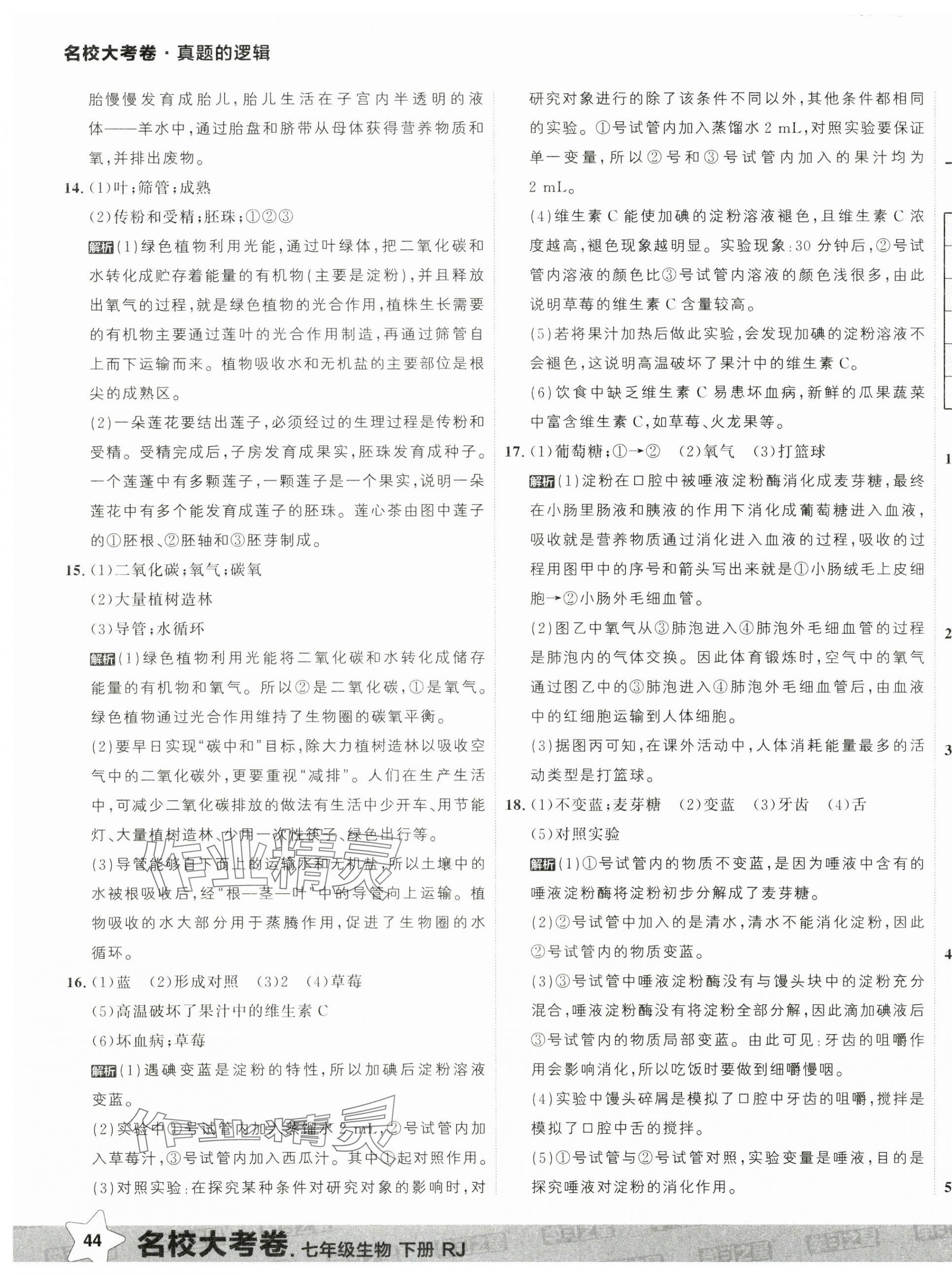 2025年名校大考卷七年級生物下冊人教版大連專版 第7頁