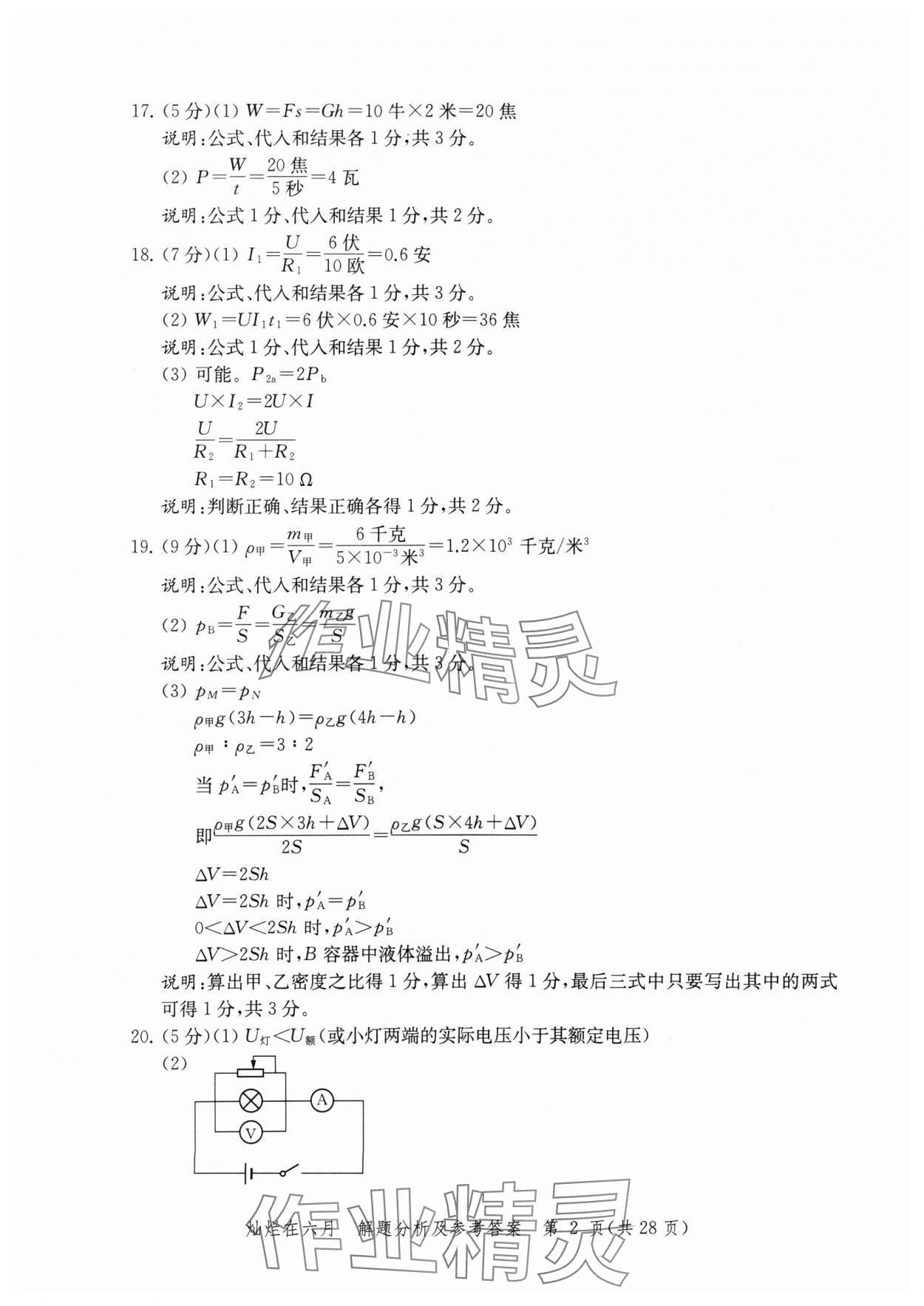 2025年灿烂在六月模拟强化测试精编物理 参考答案第2页