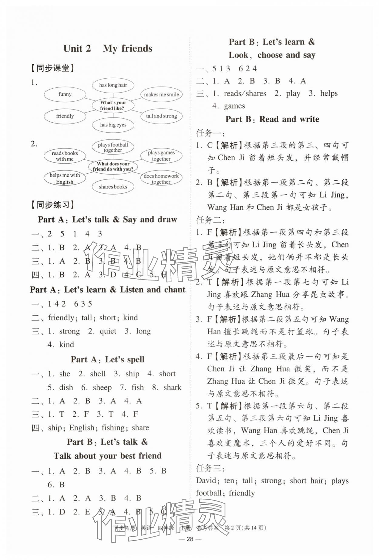 2025年同步拓展四年级英语上册人教版中山专版 参考答案第2页