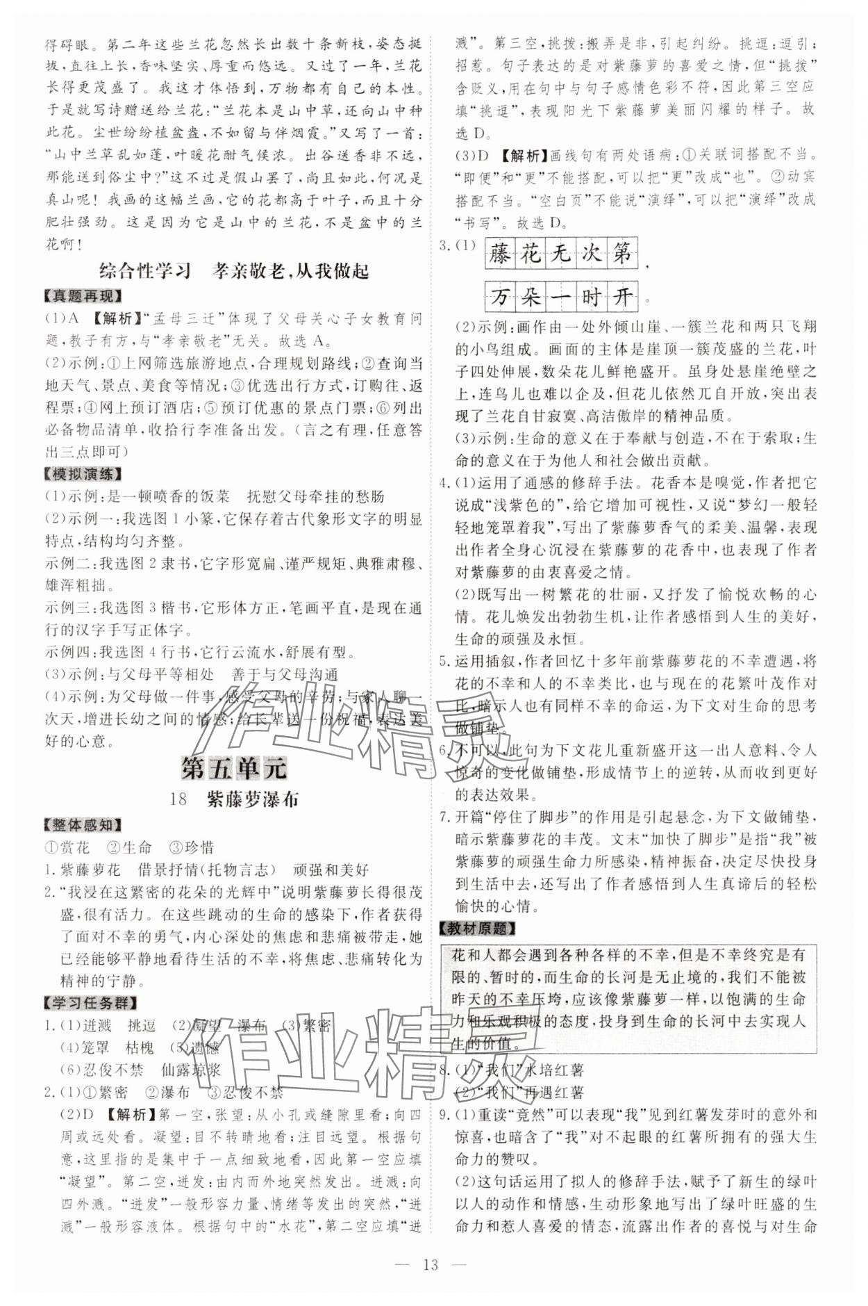 2024年同步?jīng)_刺七年級(jí)語文下冊人教版 參考答案第13頁