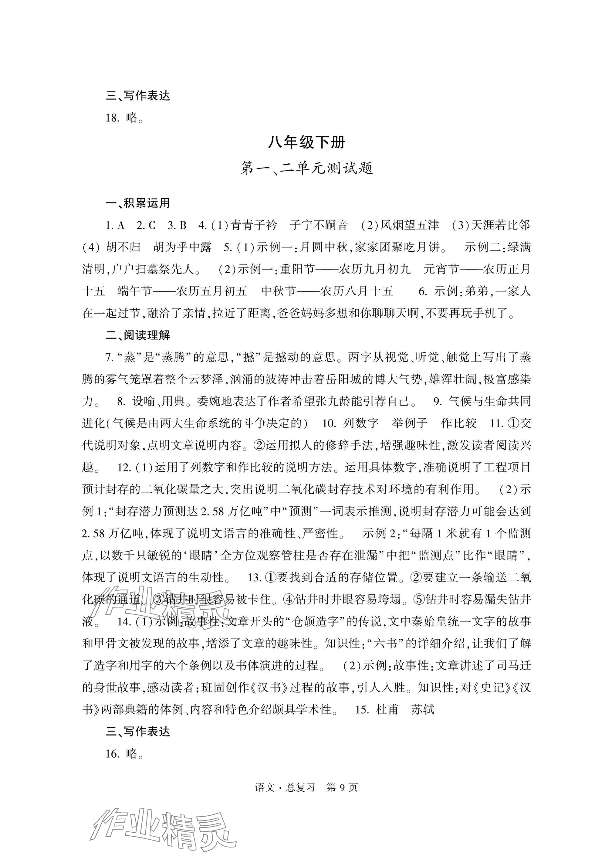 2025年自主学习指导课程总复习语文 参考答案第9页