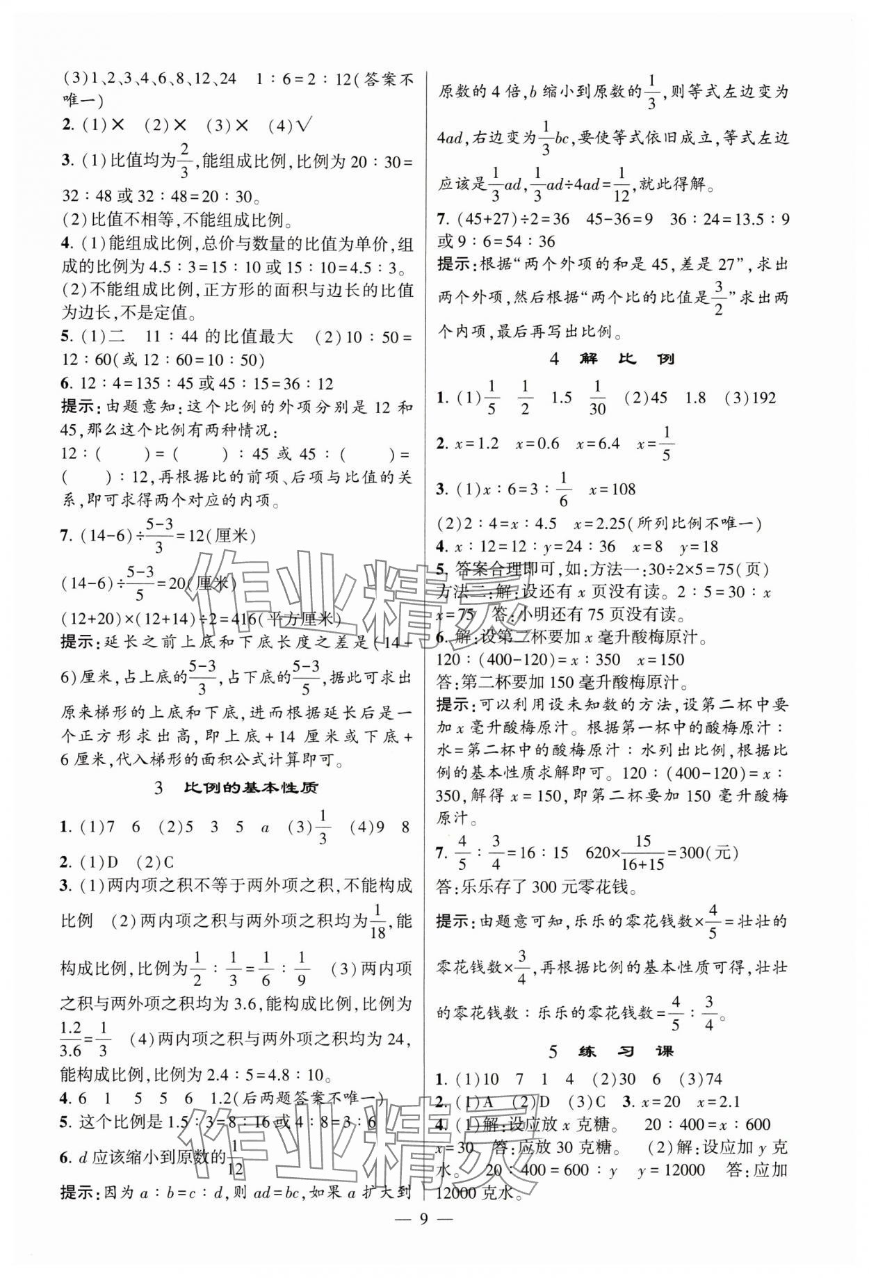 2024年經(jīng)綸學典提高班六年級數(shù)學下冊蘇教版 參考答案第9頁