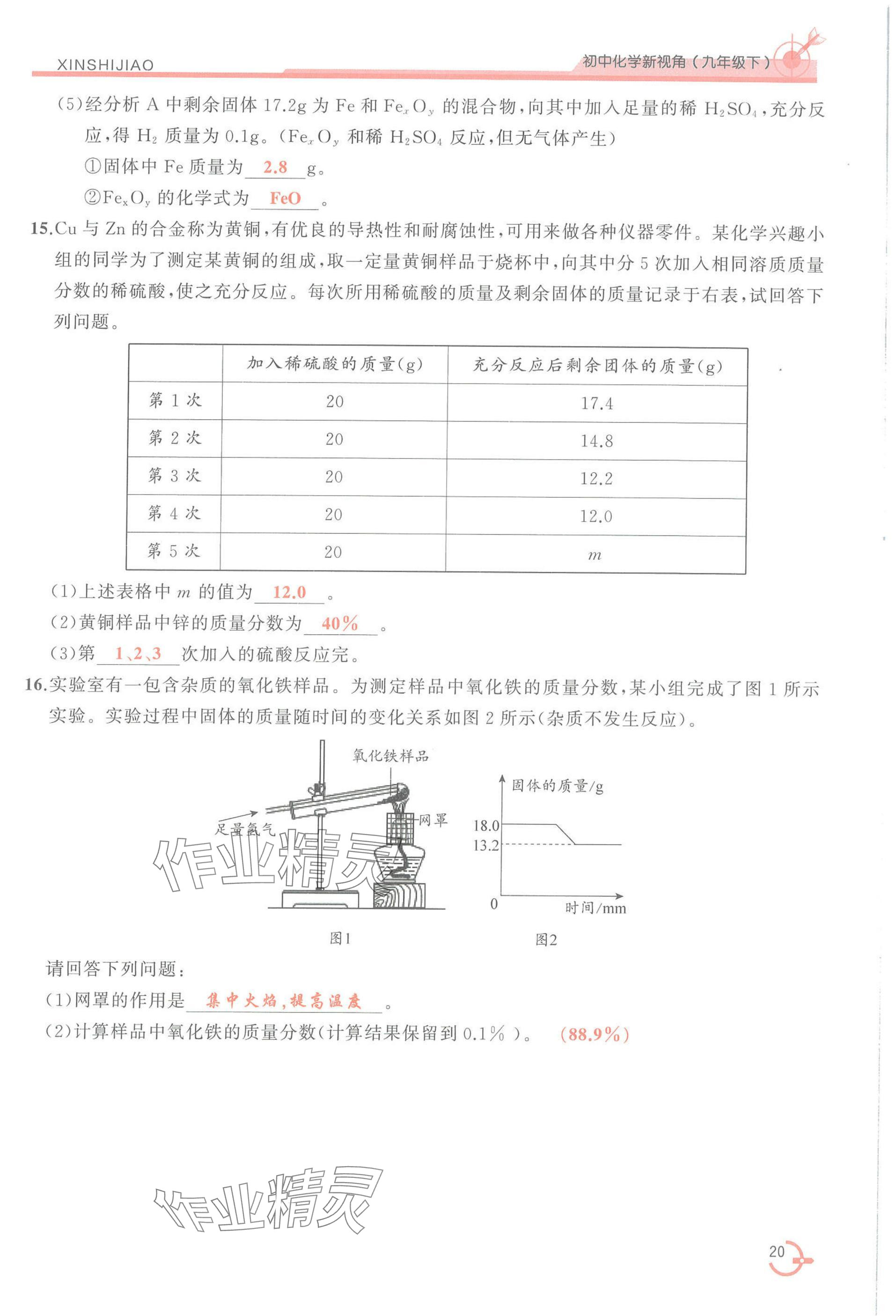 2025年新視角教輔系列叢書化學九年級下冊人教版 參考答案第20頁