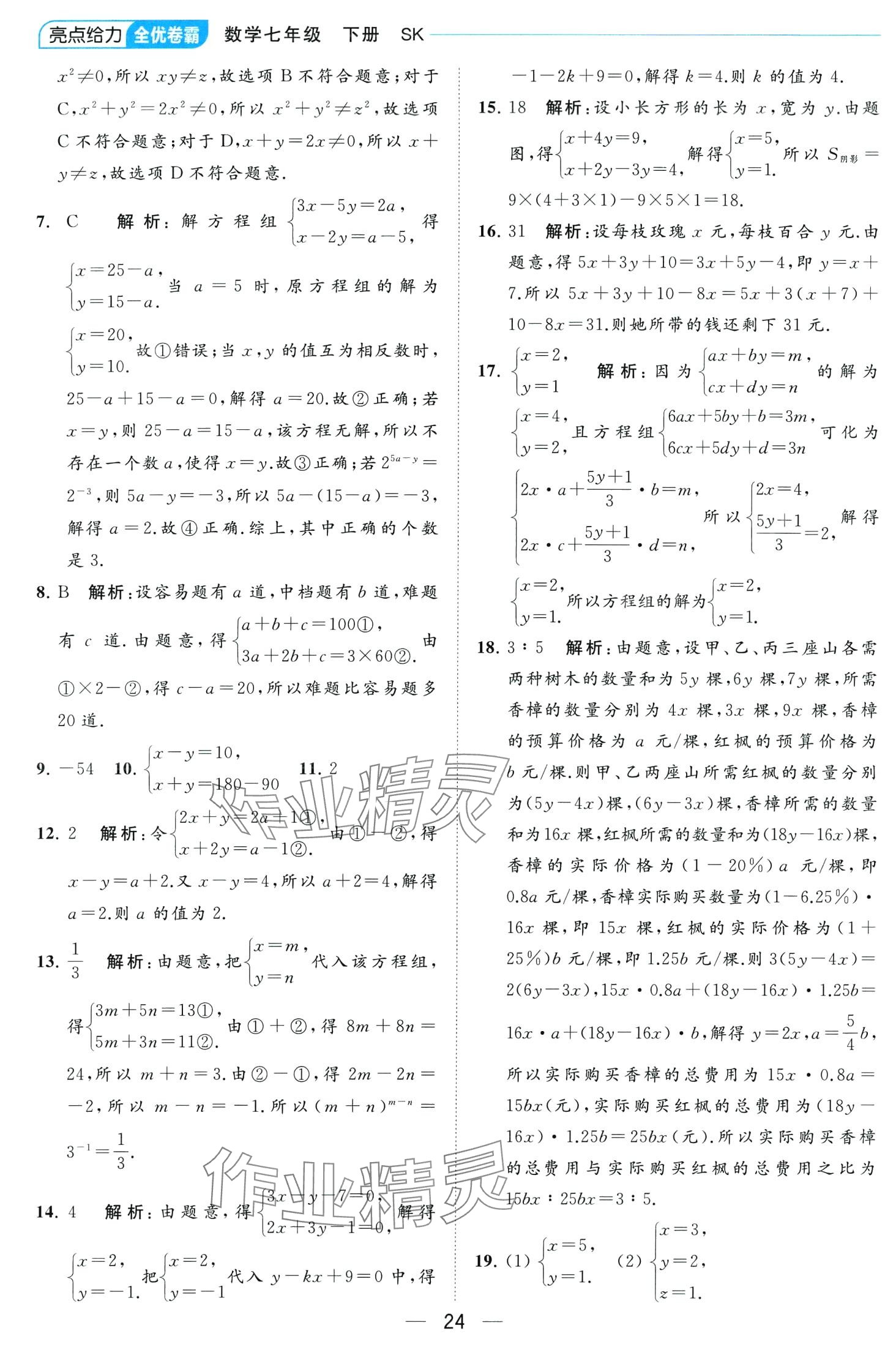 2024年亮點給力全優卷霸七年級數學下冊蘇科版 第24頁