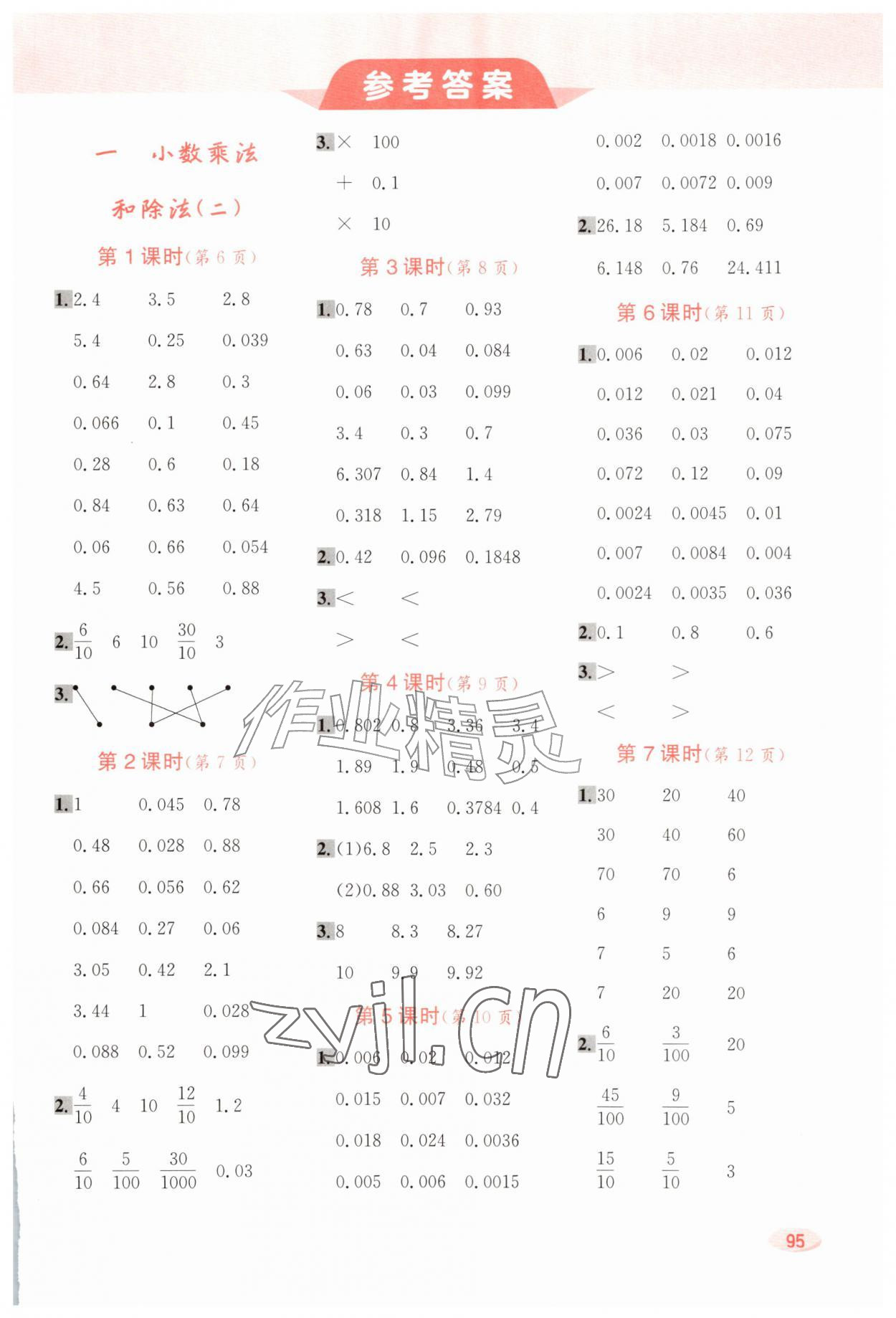 2026年口算题卡新疆青少年出版社六年级数学上册苏教版&nbsp;第1页