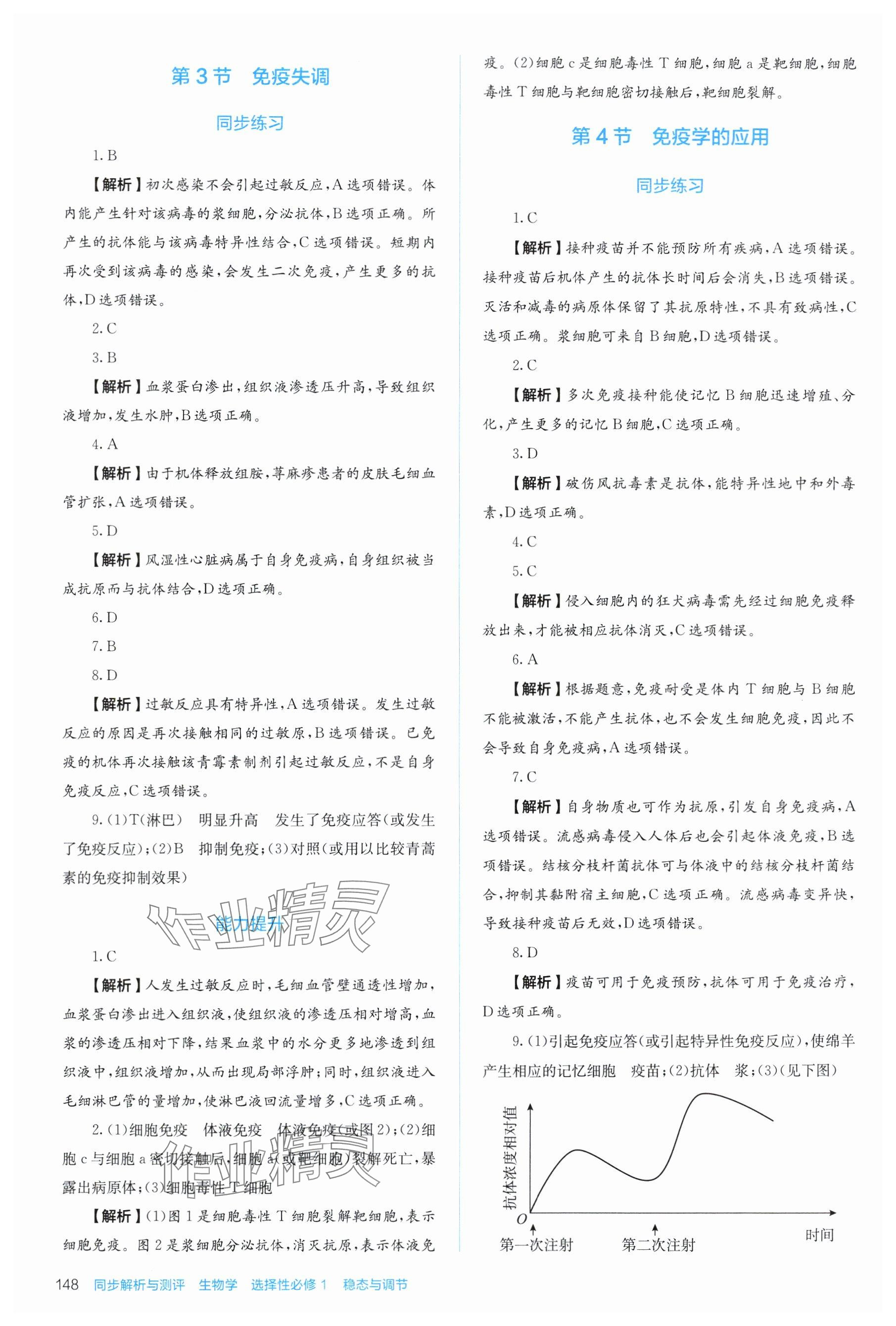 2025年人教金学典同步练习册同步解析与测评高中生物选择性必修第一册人教版 参考答案第12页