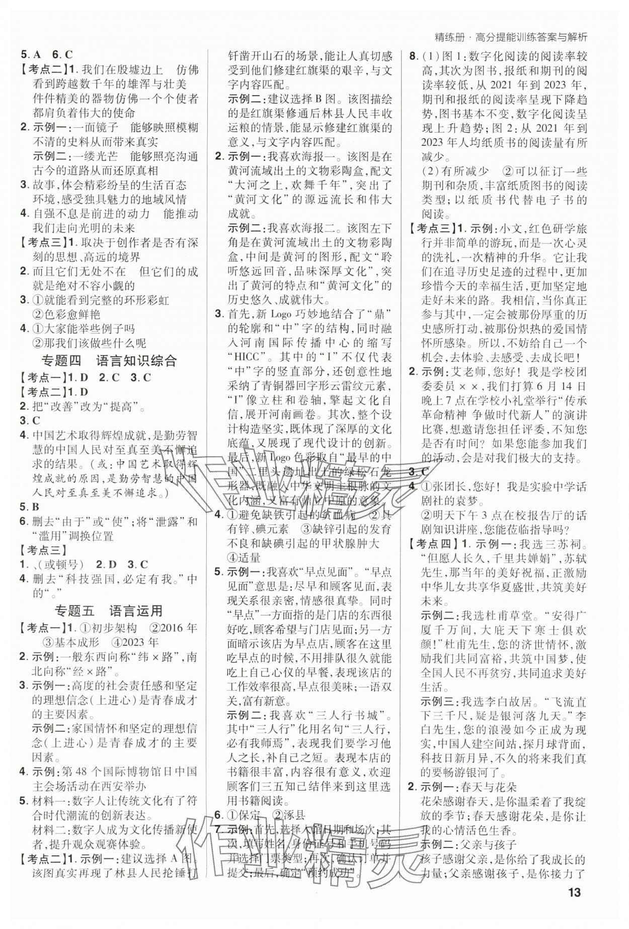 2025年考出好成绩中考总复习语文河南专版 参考答案第12页