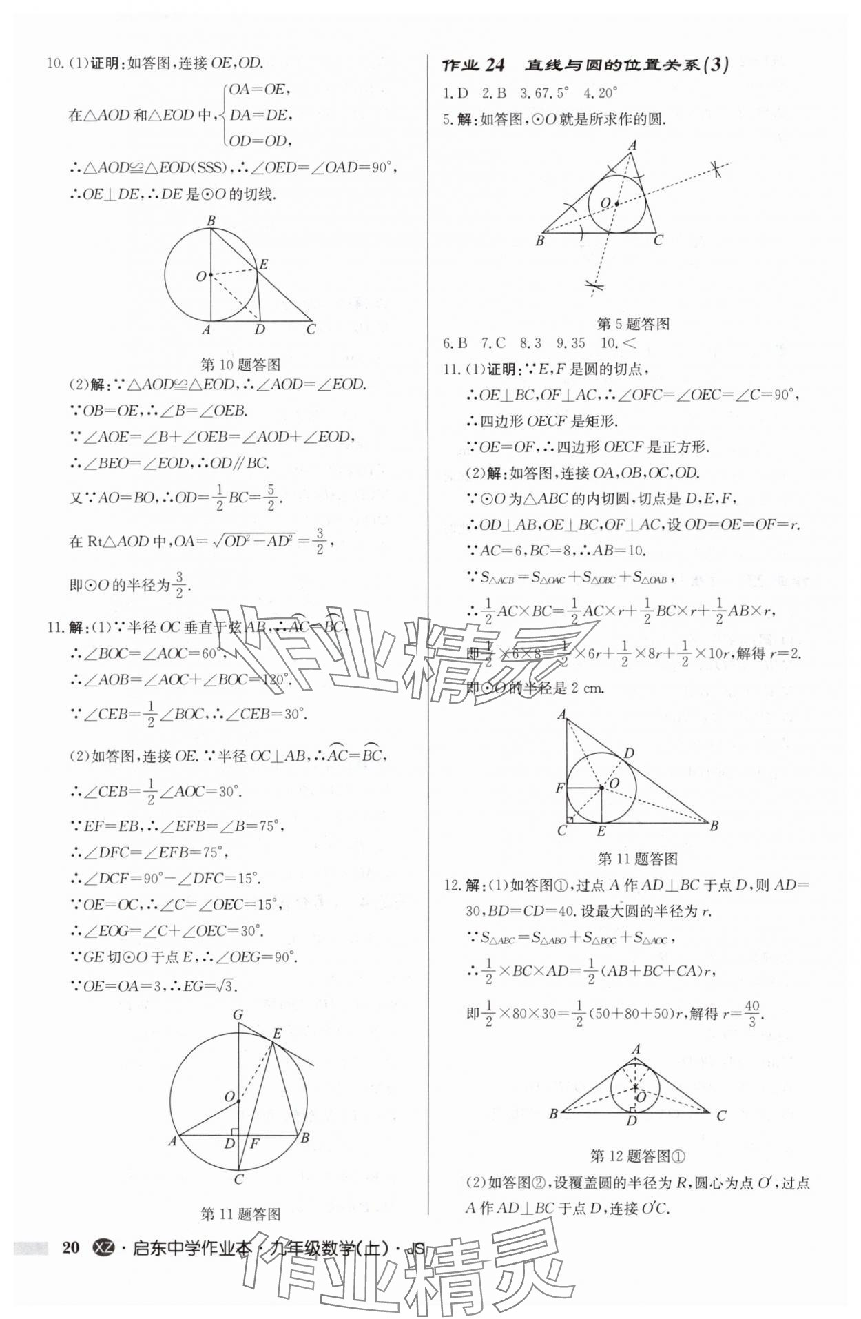 2024年启东中学作业本九年级数学上册苏科版徐州专版 参考答案第20页