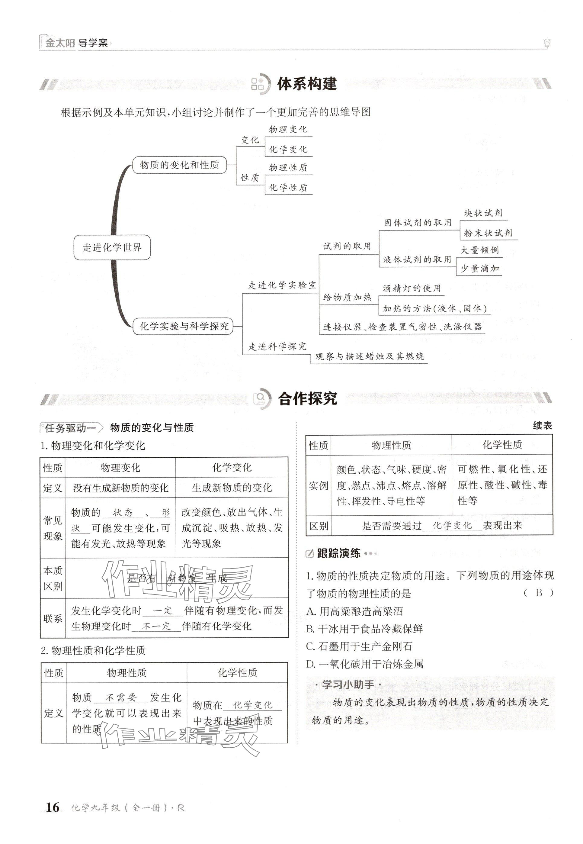 2024年金太阳导学案九年级化学全一册人教版 参考答案第16页