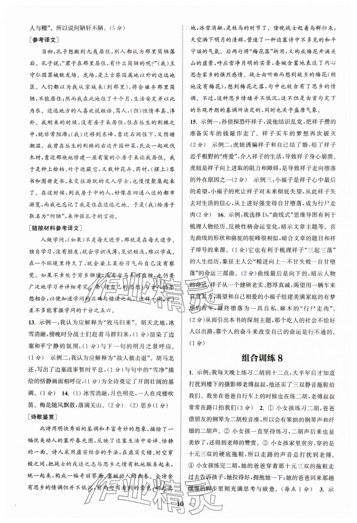 2024年通城學(xué)典初中語文閱讀組合訓(xùn)練七年級語文下冊人教版浙江專版 參考答案第10頁