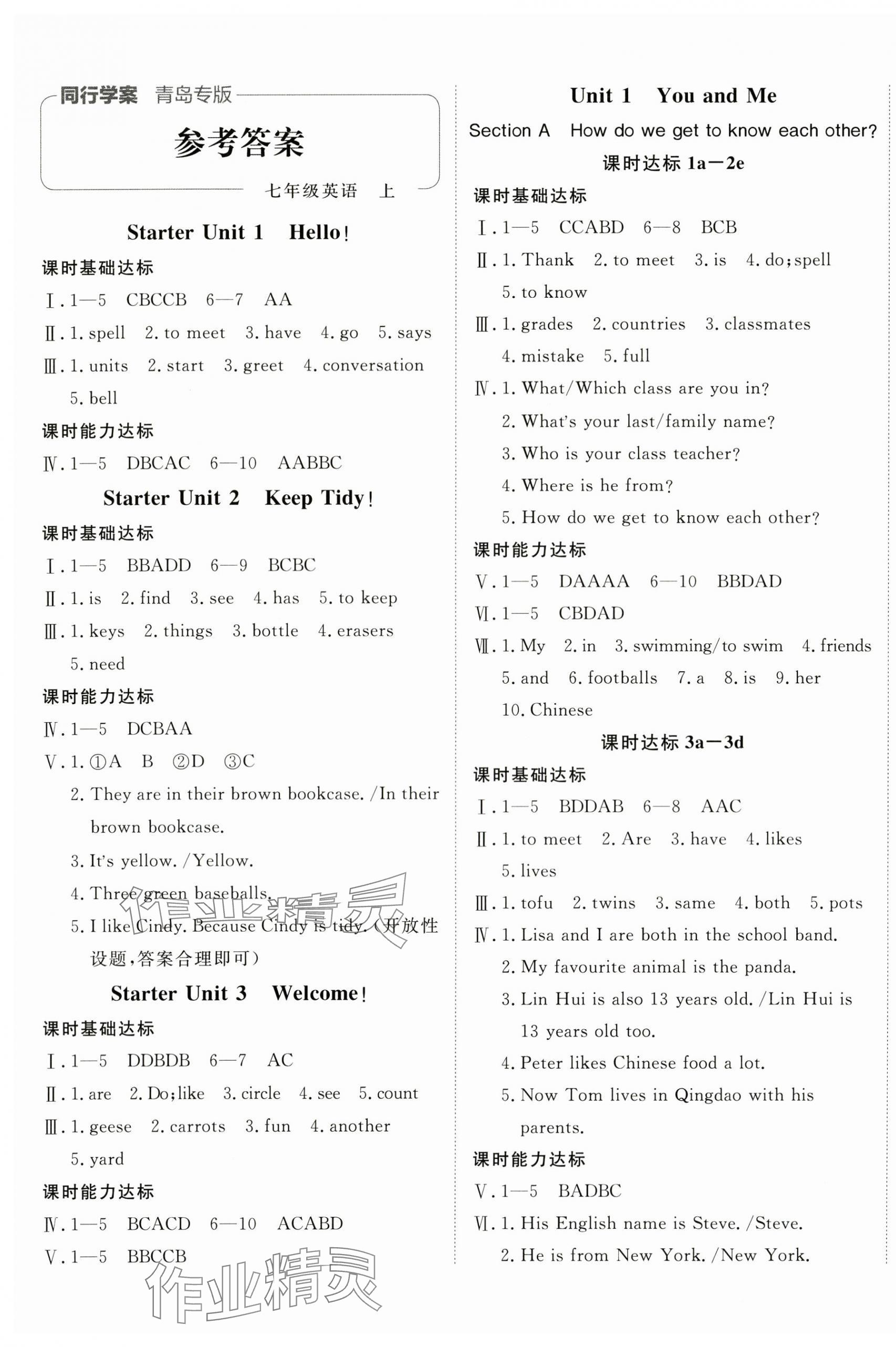2025年同行学案学练测七年级英语上册人教版青岛专版 第1页