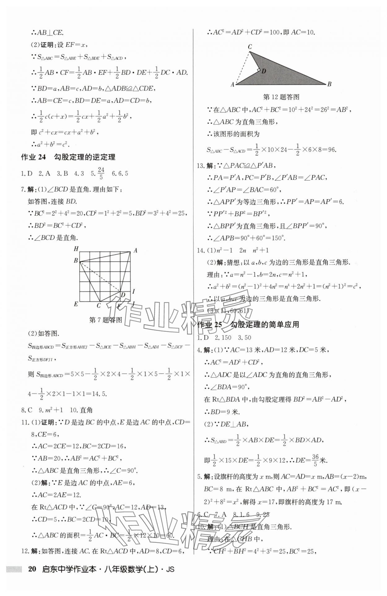 2024年启东中学作业本八年级数学上册江苏版 第20页