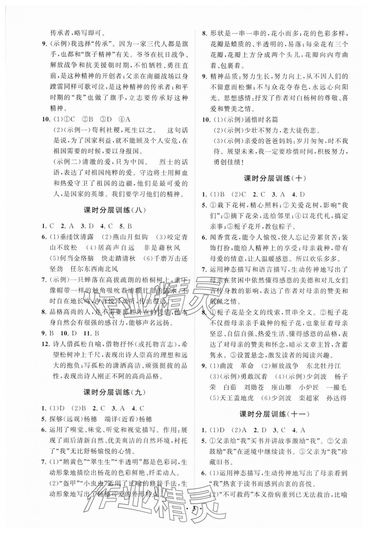 2025年同步練習冊分層卷六年級語文下冊人教版54制 參考答案第3頁