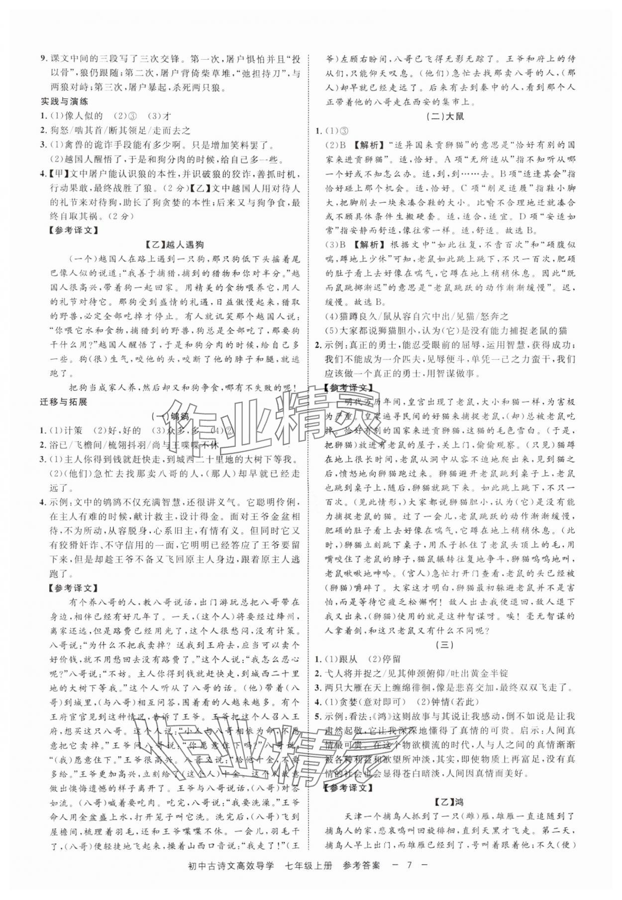 2024年古詩文高效導(dǎo)學(xué)七年級語文上冊人教版 參考答案第6頁