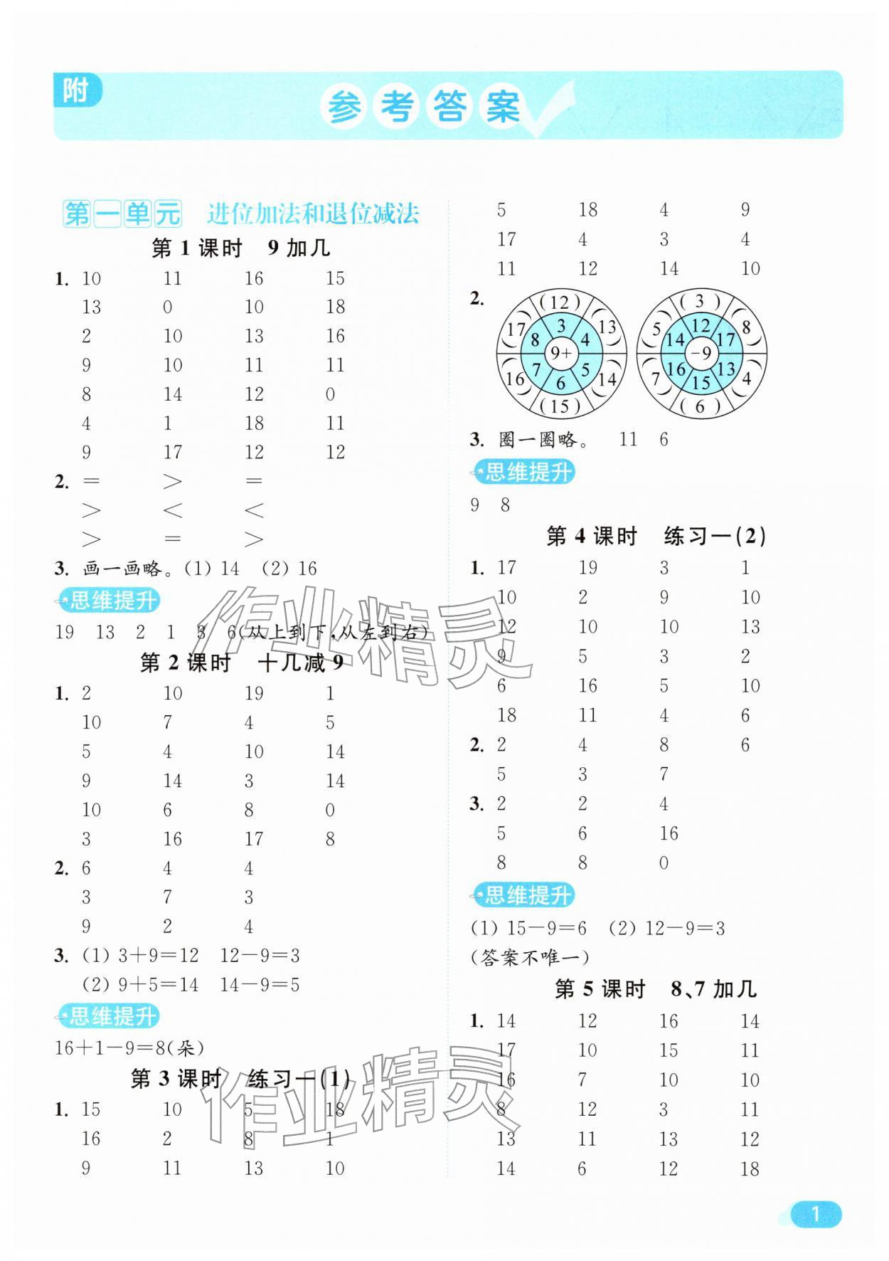 2026年亮点给力计算天天练一年级数学下册苏教版&nbsp;第1页