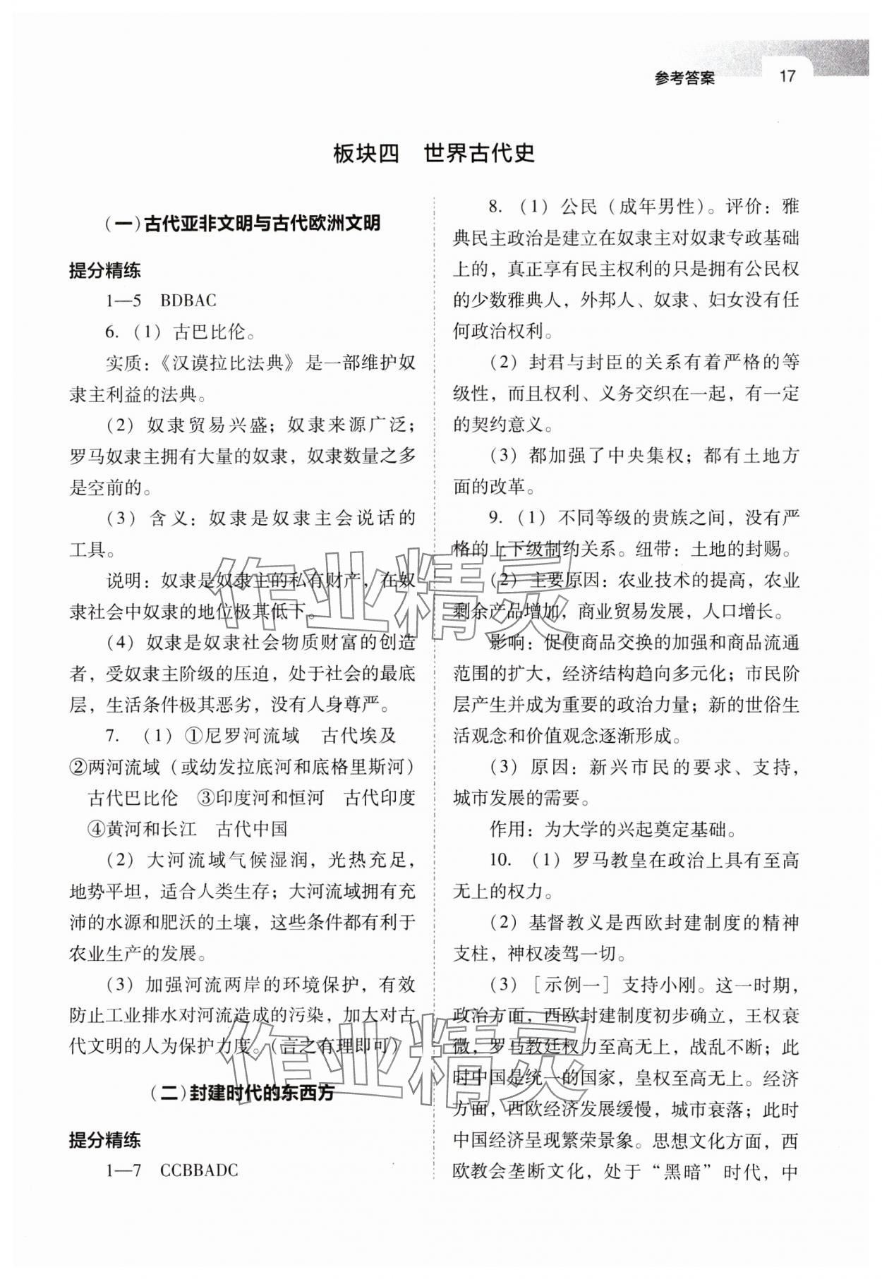 2025年山西省中考指导历史 参考答案第17页
