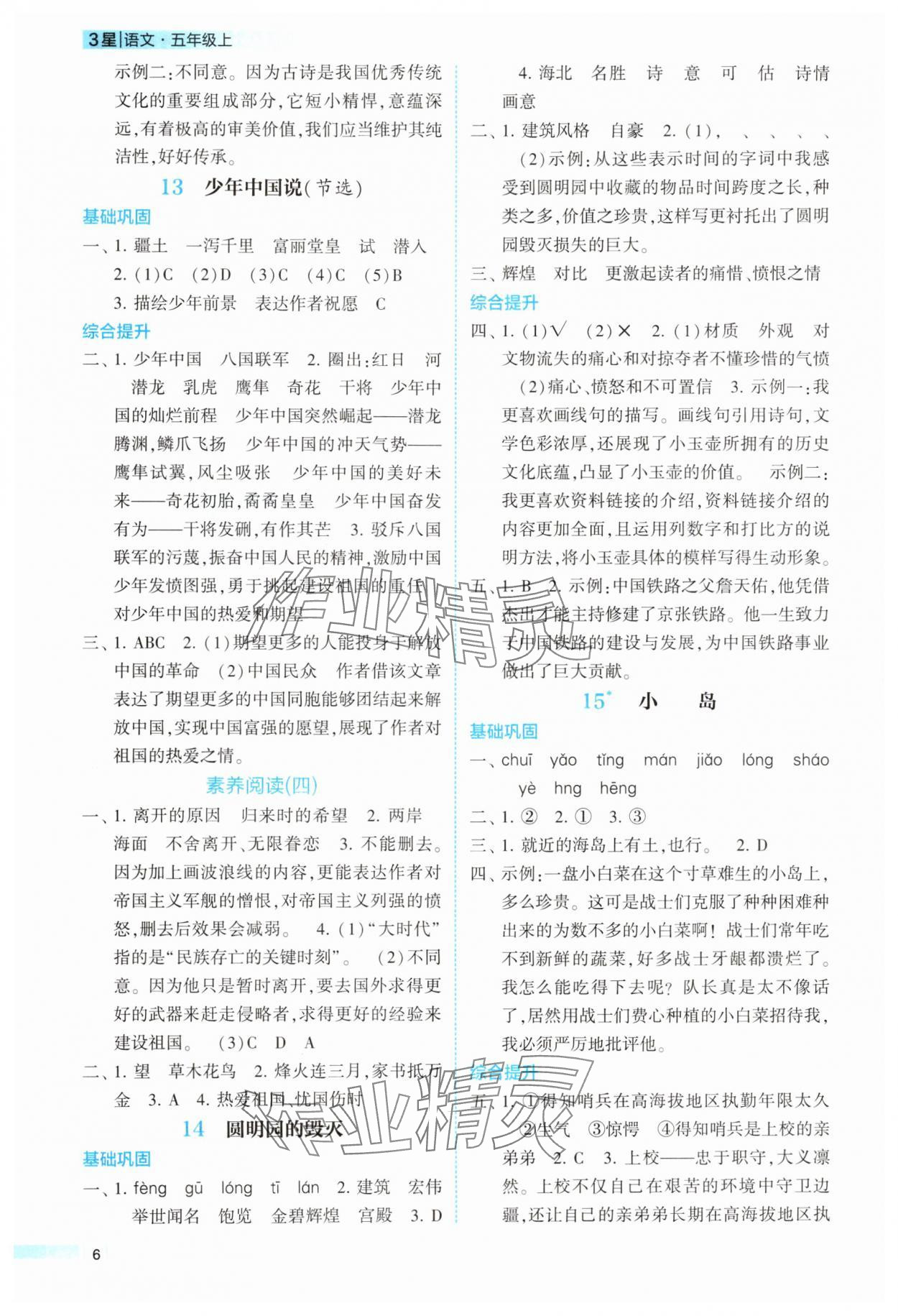 2025年經(jīng)綸學(xué)典課時作業(yè)五年級語文上冊人教版 參考答案第6頁
