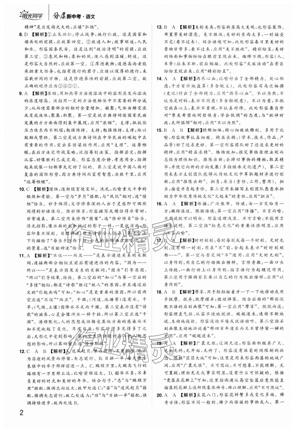 2025年陽光同學分層新中考語文福建專版 參考答案第2頁