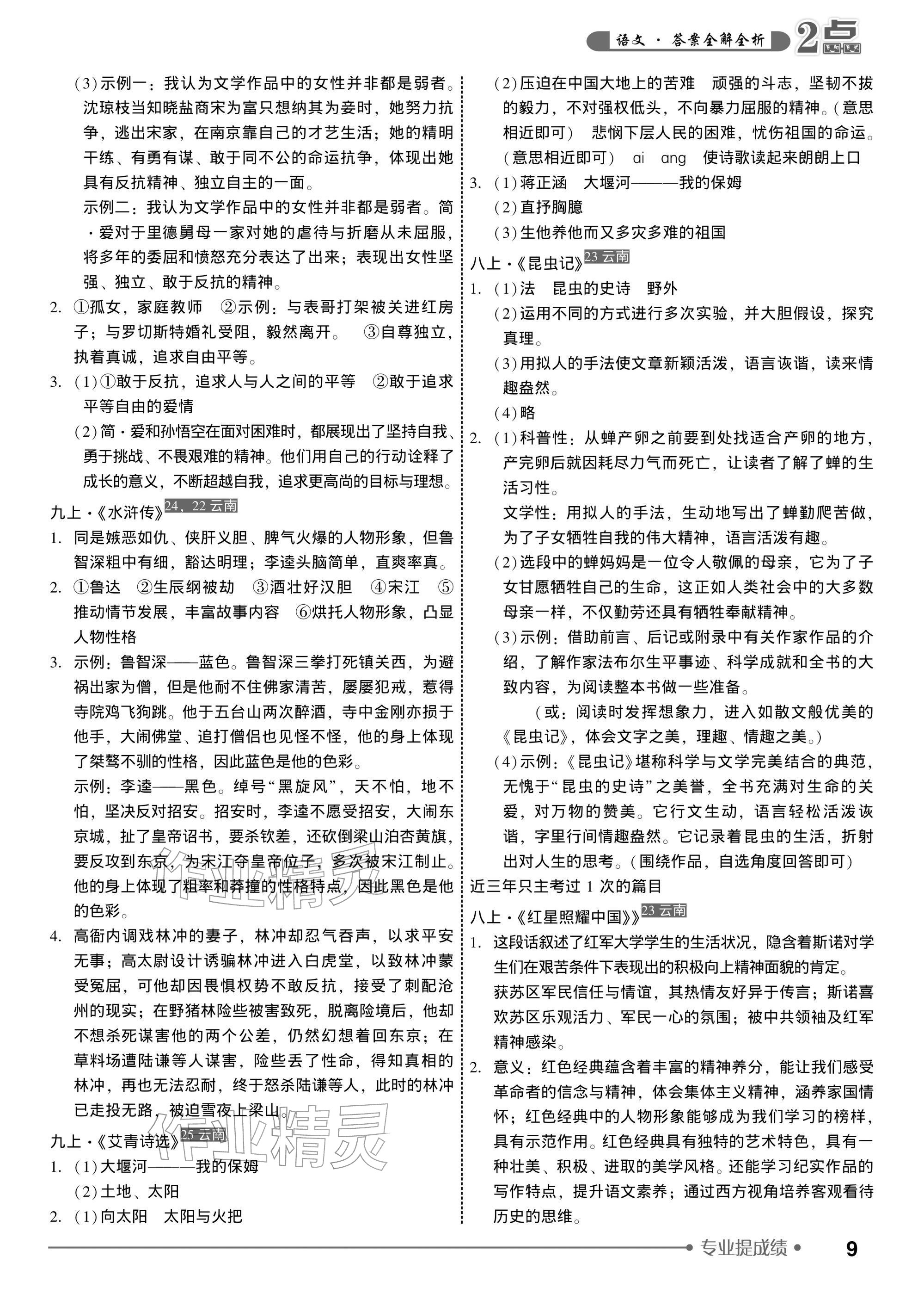 2026年2点备考案中考语文&nbsp;参考答案第9页