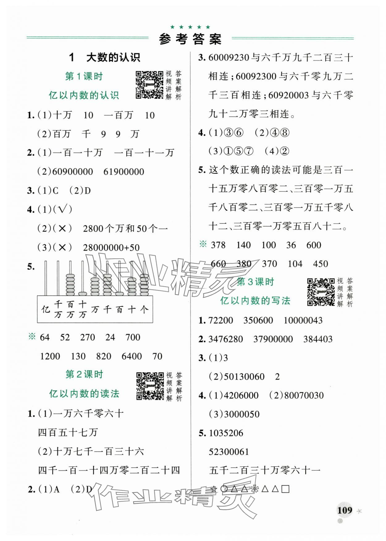 2025年绿卡小学作业本四年级数学上册人教版河南专版 参考答案第1页