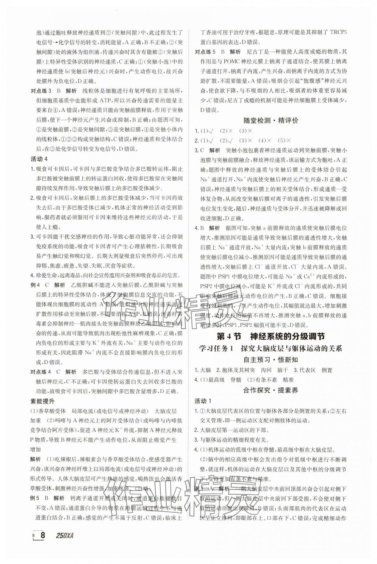 2025年金太陽導(dǎo)學(xué)案高中生物選擇性必修1人教版 參考答案第8頁