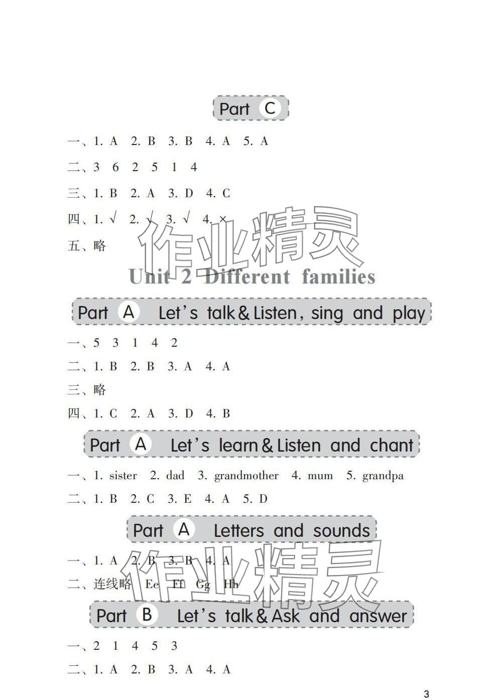 2024年同步練習(xí)冊海燕出版社三年級英語上冊人教版 參考答案第3頁