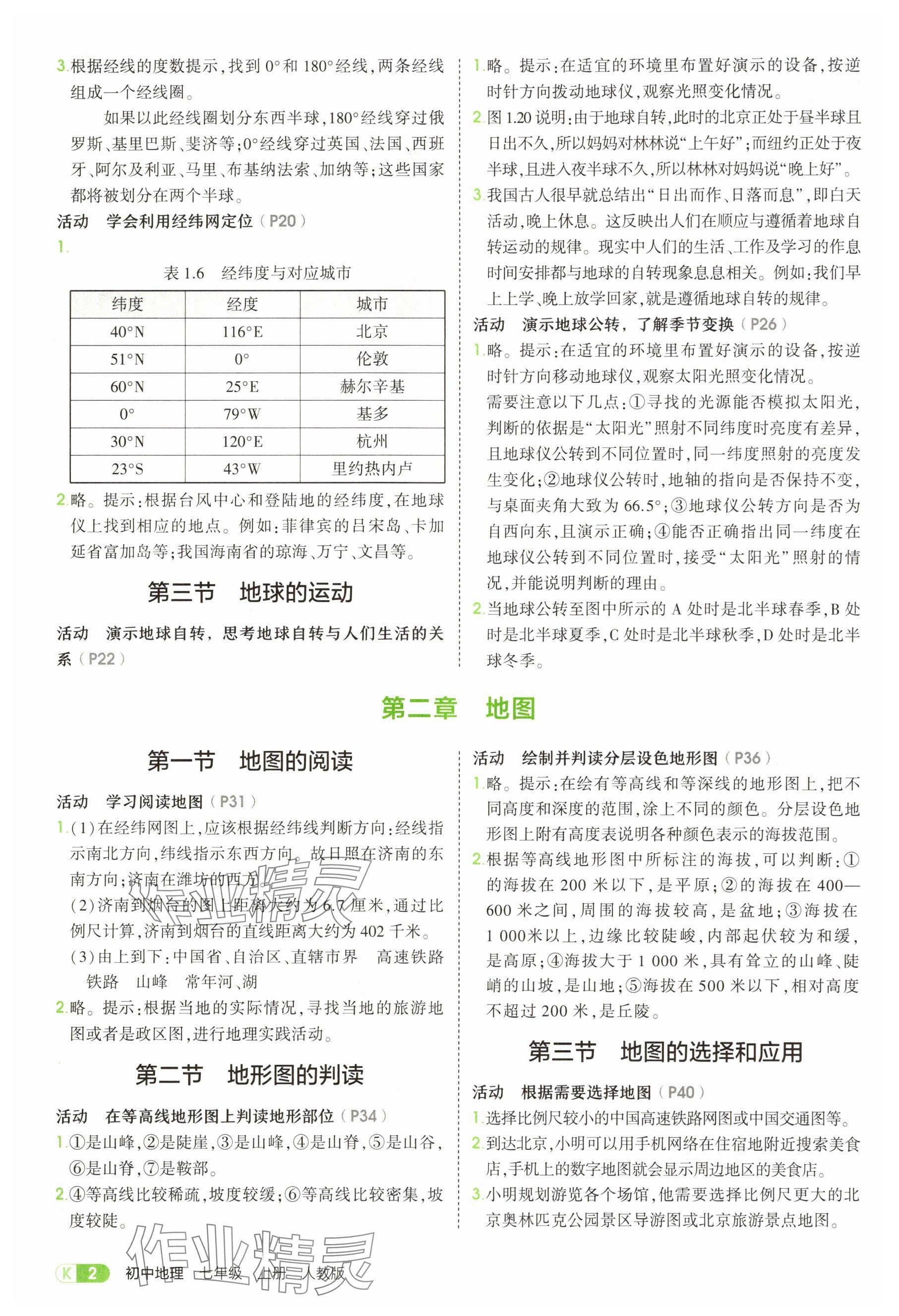 2025年教材课本七年级地理上册人教版 参考答案第2页