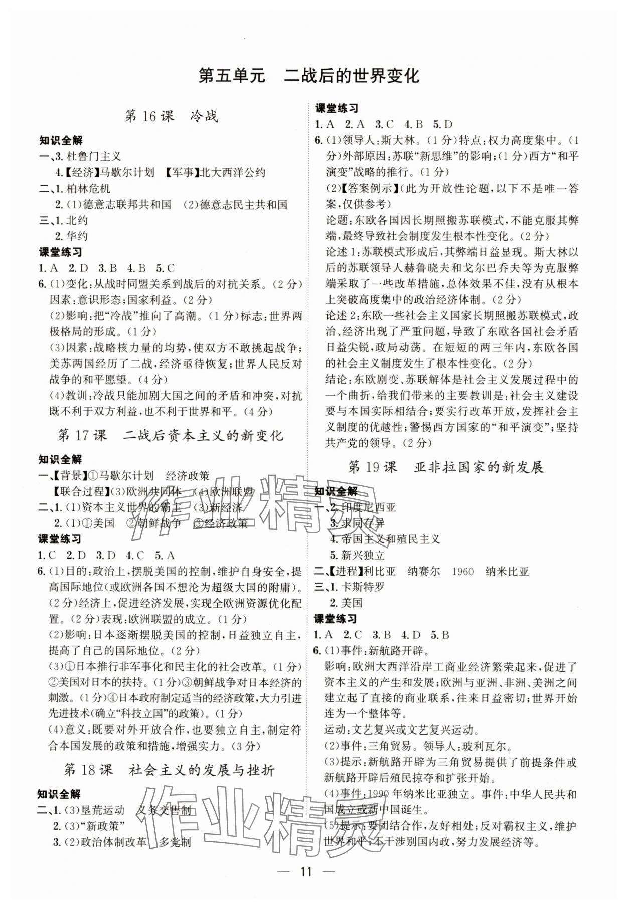 2023年考點專練九年級歷史全一冊人教版深圳專版 第11頁