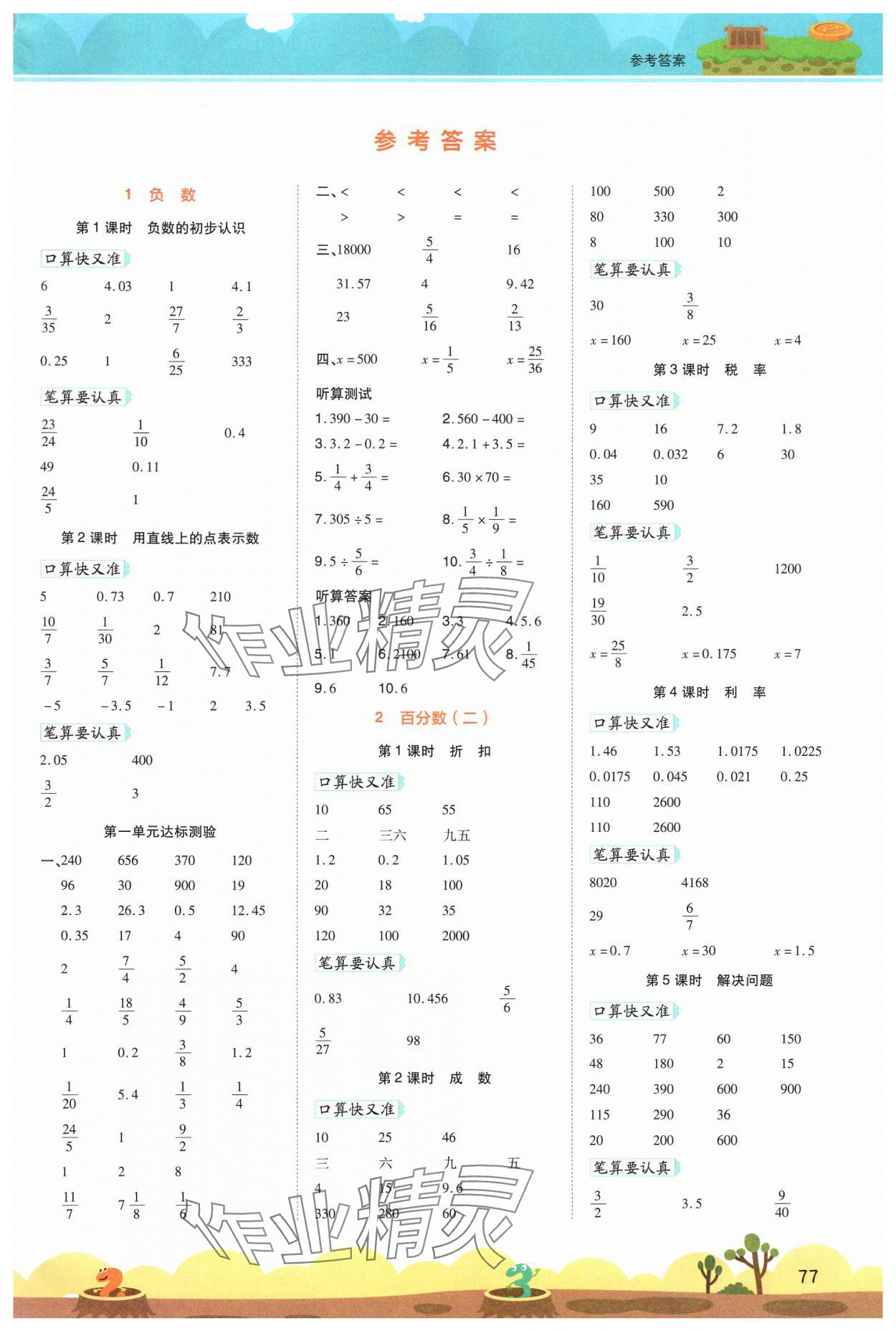 2025年开学了口算笔算天天练六年级数学下册人教版 第1页